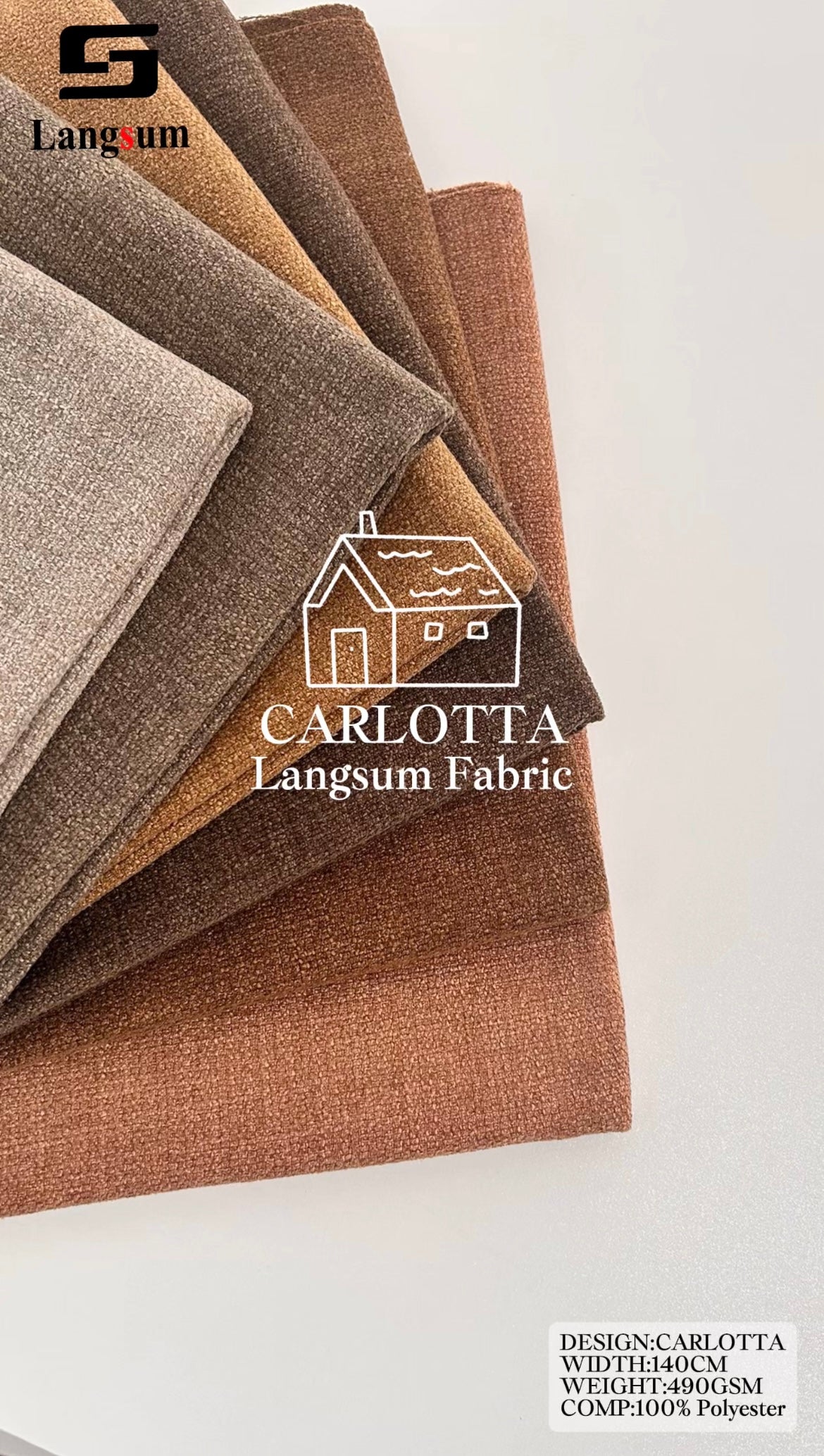 CARLOTTA Textured Polyester Upholstery Fabric – 490gsm, 55" Wide Langsum Fabric
