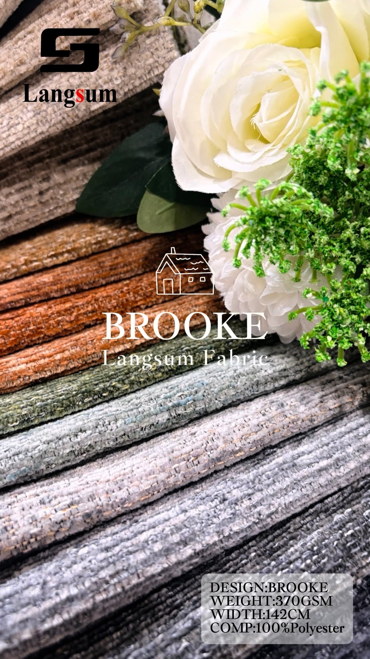 BROOKE Chenille Fabric Woven Jacquard Fabric – 370gsm, 56" Wide, 25 Colors Langsum Fabric