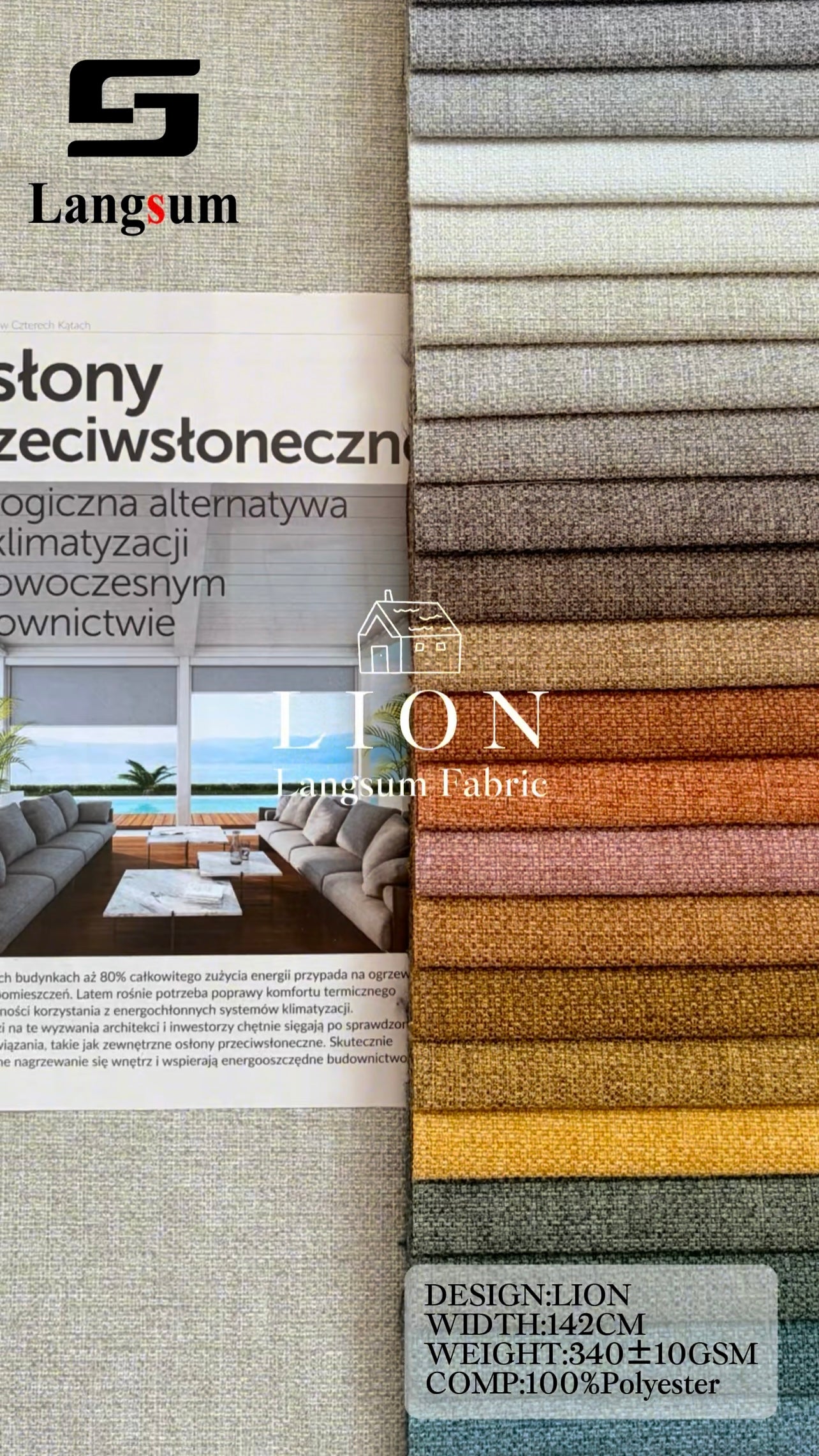 LION Chenille Fabric Woven Jacquard Fabric – 340gsm, 56" Wide, 26 Colors Langsum Fabric
