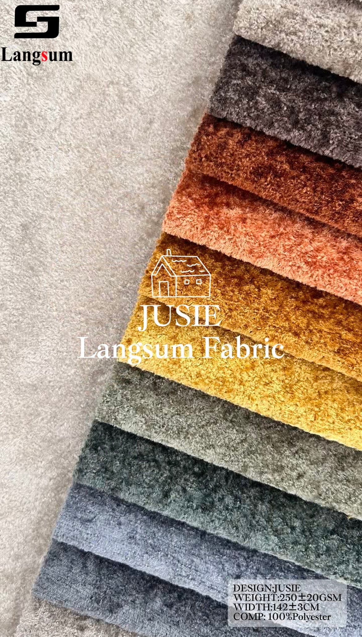 JUSIE Plush-Textured Polyester Upholstery Fabric – 250±20gsm, 56" Wide, 20 Colors Langsum Fabric