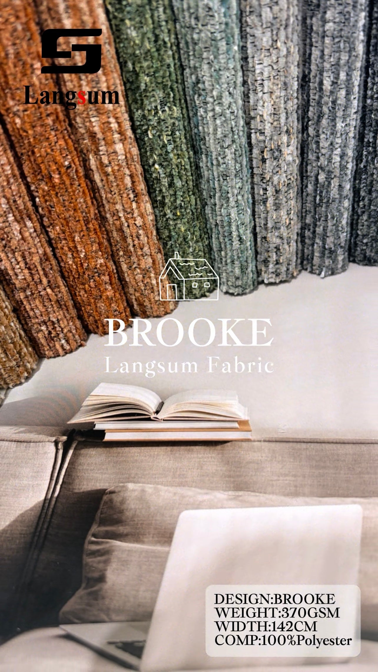 BROOKE Chenille Fabric Woven Jacquard Fabric – 370gsm, 56" Wide, 25 Colors Langsum Fabric