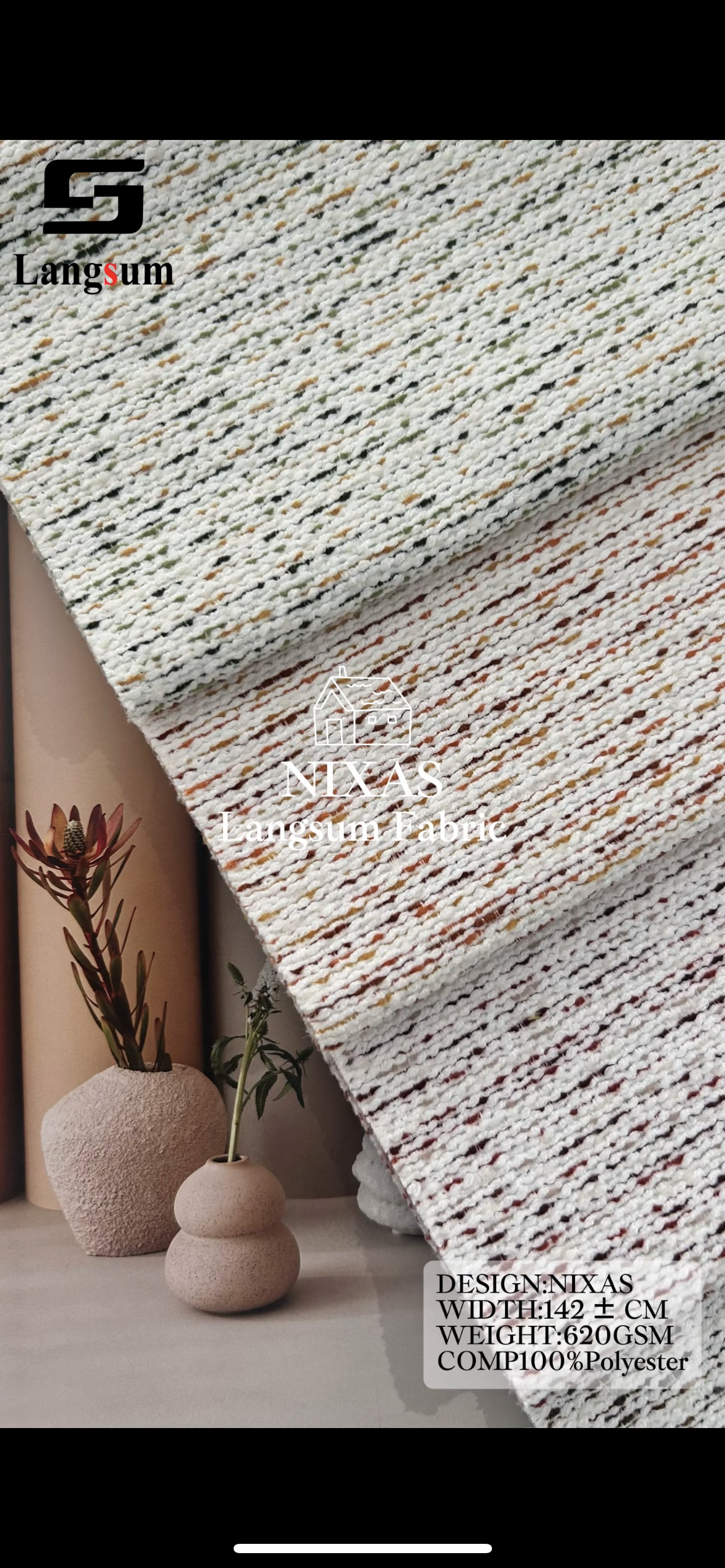 NIXAS Multicolor Textured Polyester Upholstery Fabric – 620gsm, 6 Colors Langsum Fabric