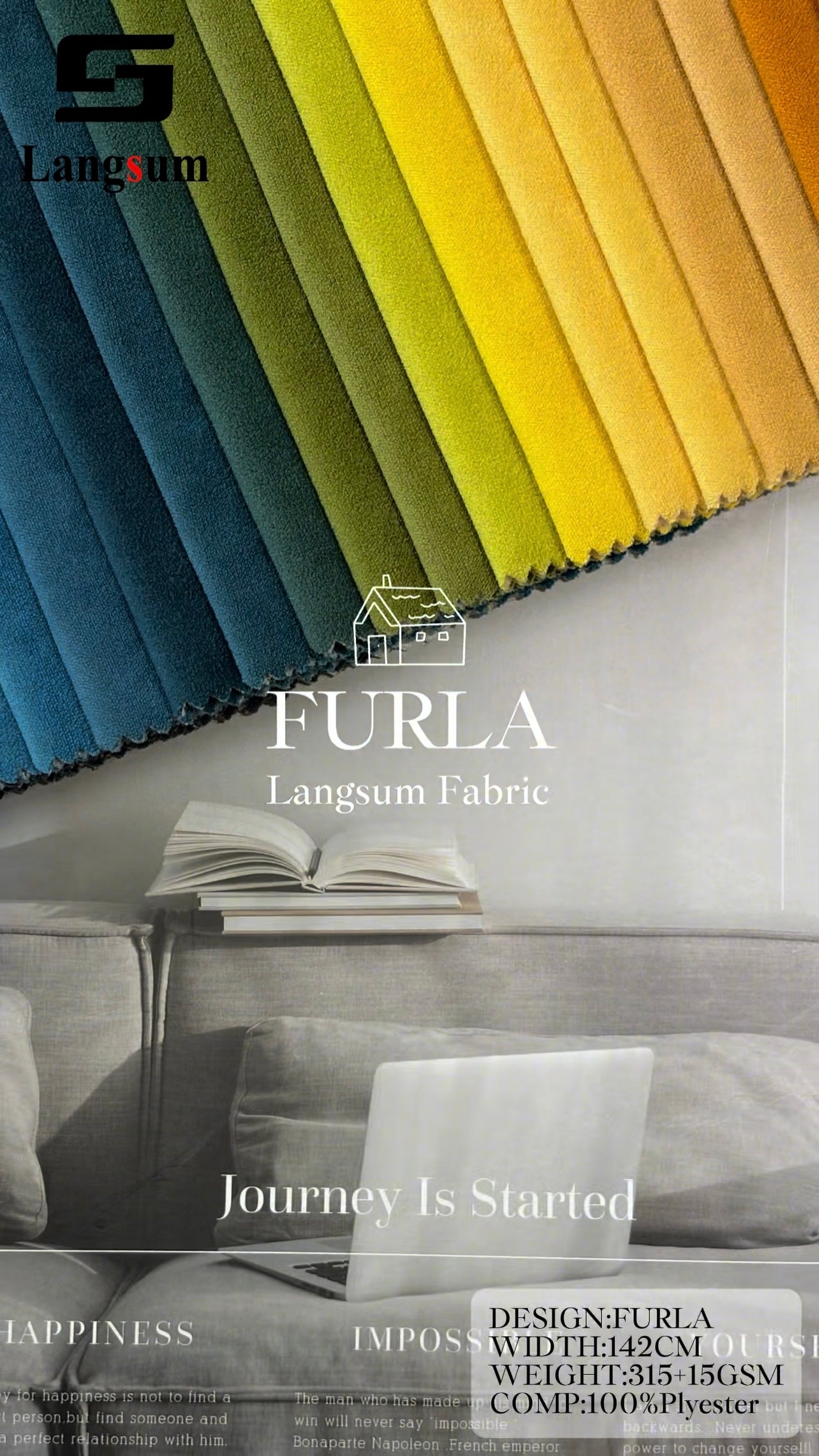 FURLA Chenille Fabric Woven Jacquard Fabric – 315gsm, 56" Wide, 104 Colors Langsum Fabric