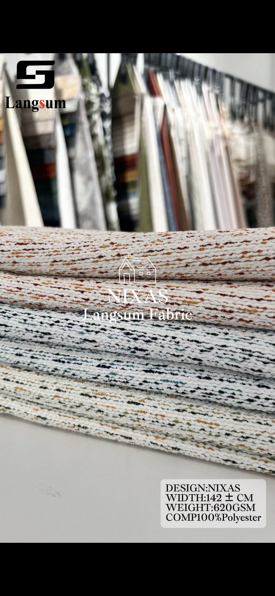 NIXAS Multicolor Textured Polyester Upholstery Fabric – 620gsm, 6 Colors Langsum Fabric
