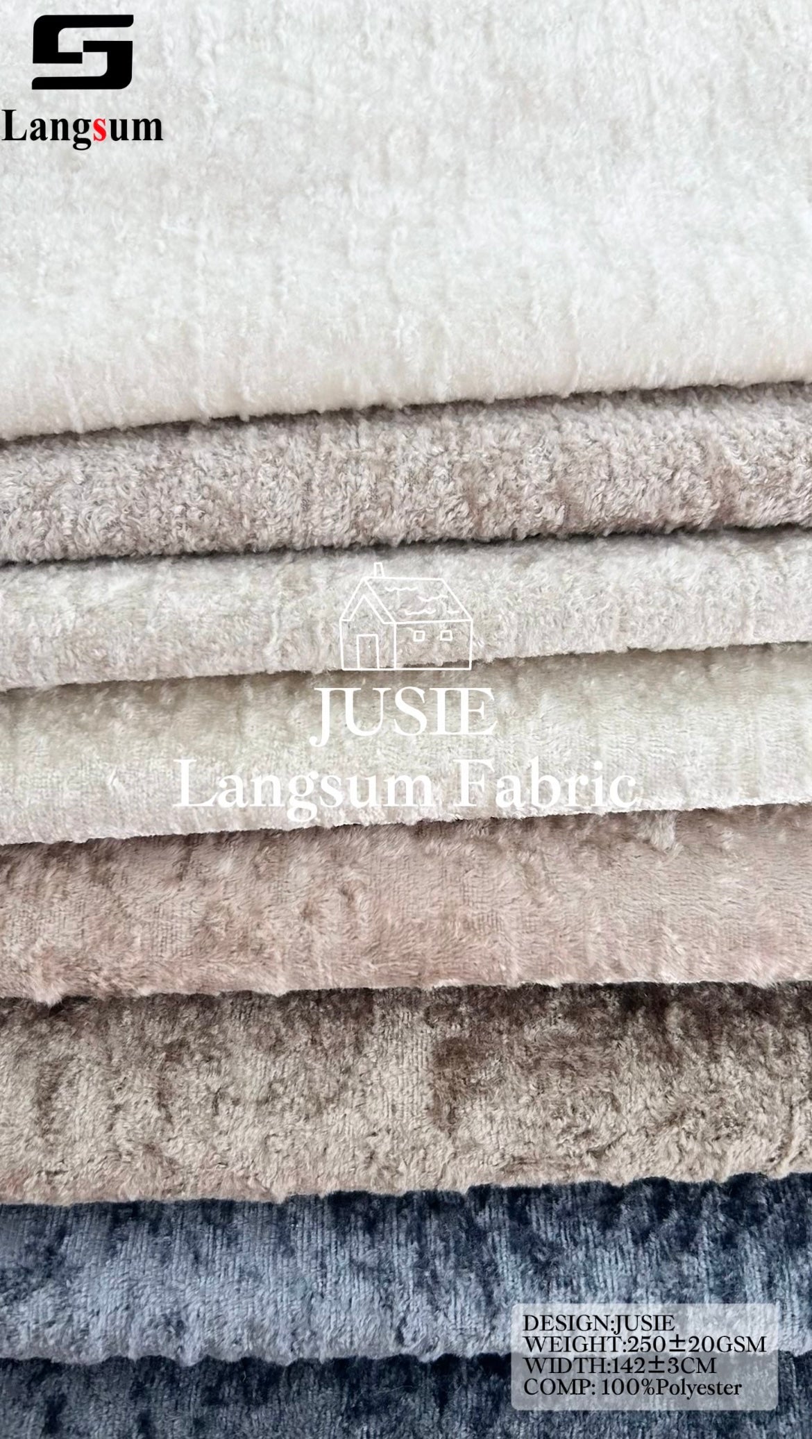 JUSIE Plush-Textured Polyester Upholstery Fabric – 250±20gsm, 56" Wide, 20 Colors Langsum Fabric