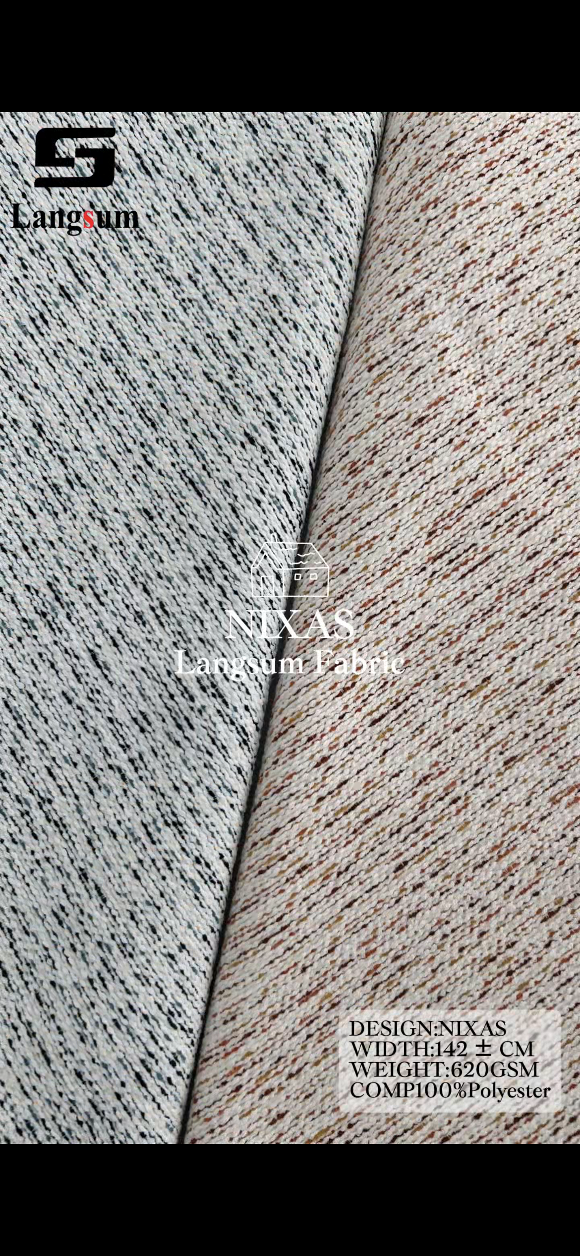 NIXAS Multicolor Textured Polyester Upholstery Fabric – 620gsm, 6 Colors Langsum Fabric