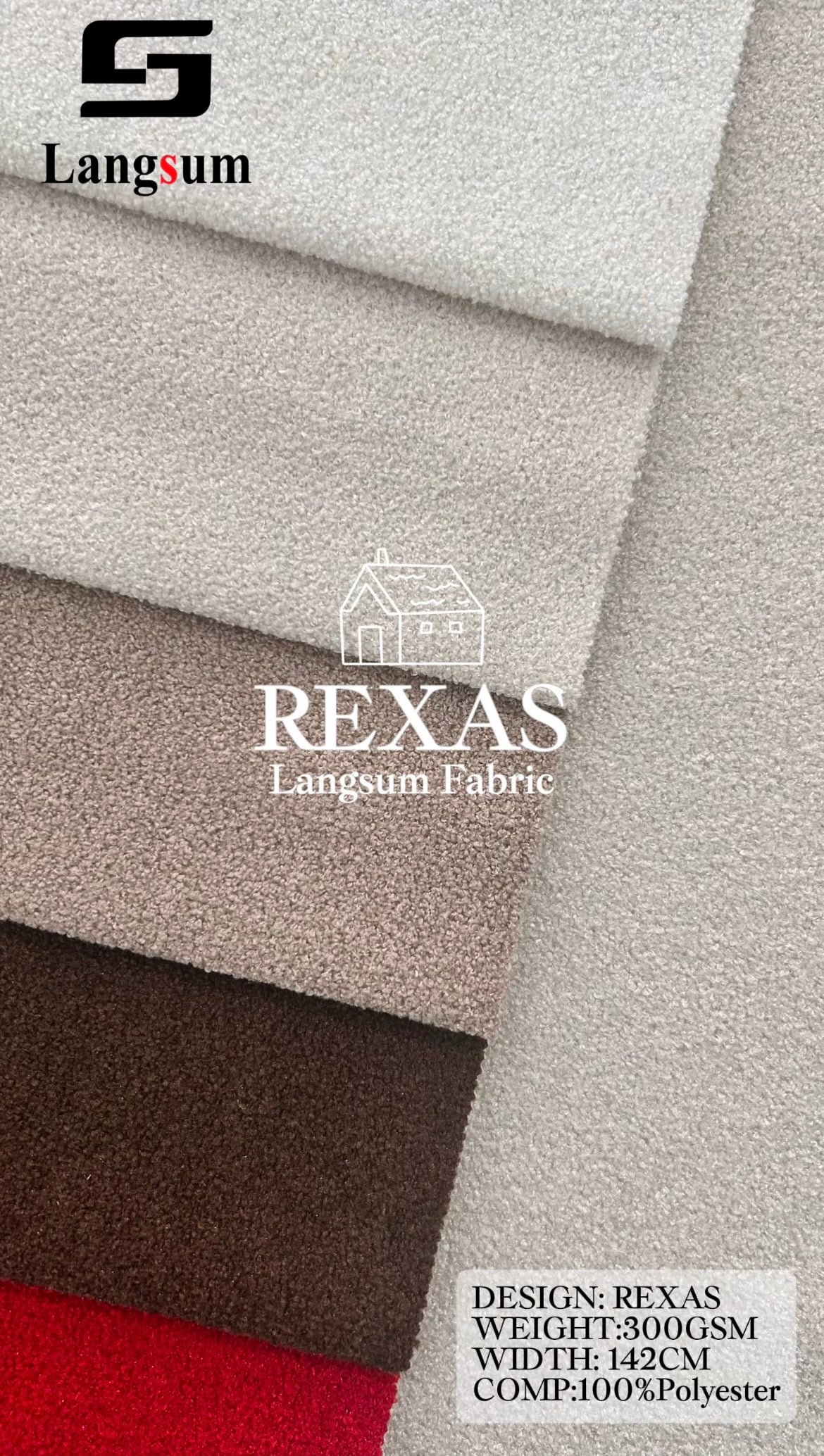 REXAS Loop-Textured Polyester Upholstery Fabric – 300gsm, 56" Wide Langsum Fabric