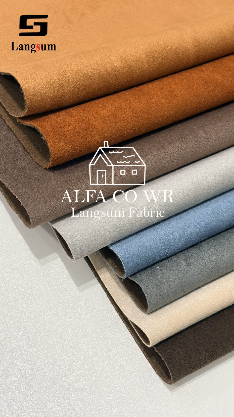 ALFA CO WR Water-Resistant Suede Fabric Polyester Upholstery Fabric – 350gsm, 56" Wide, 18 Colors Langsum Fabric