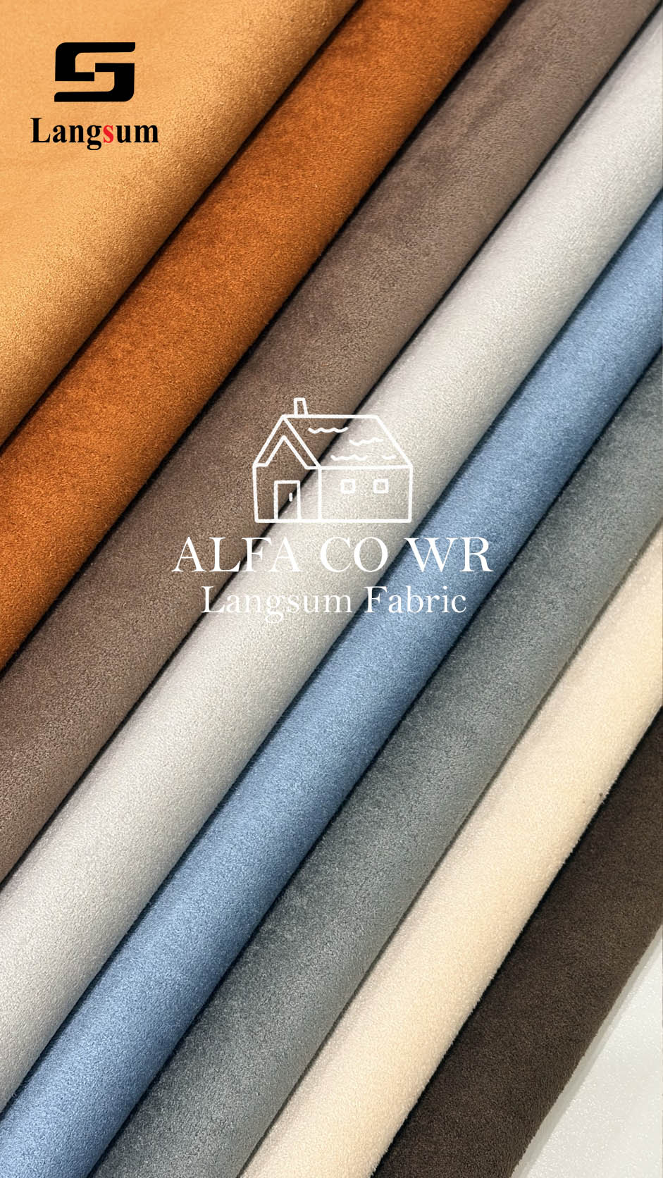 ALFA CO WR Water-Resistant Suede Fabric Polyester Upholstery Fabric – 350gsm, 56" Wide, 18 Colors Langsum Fabric