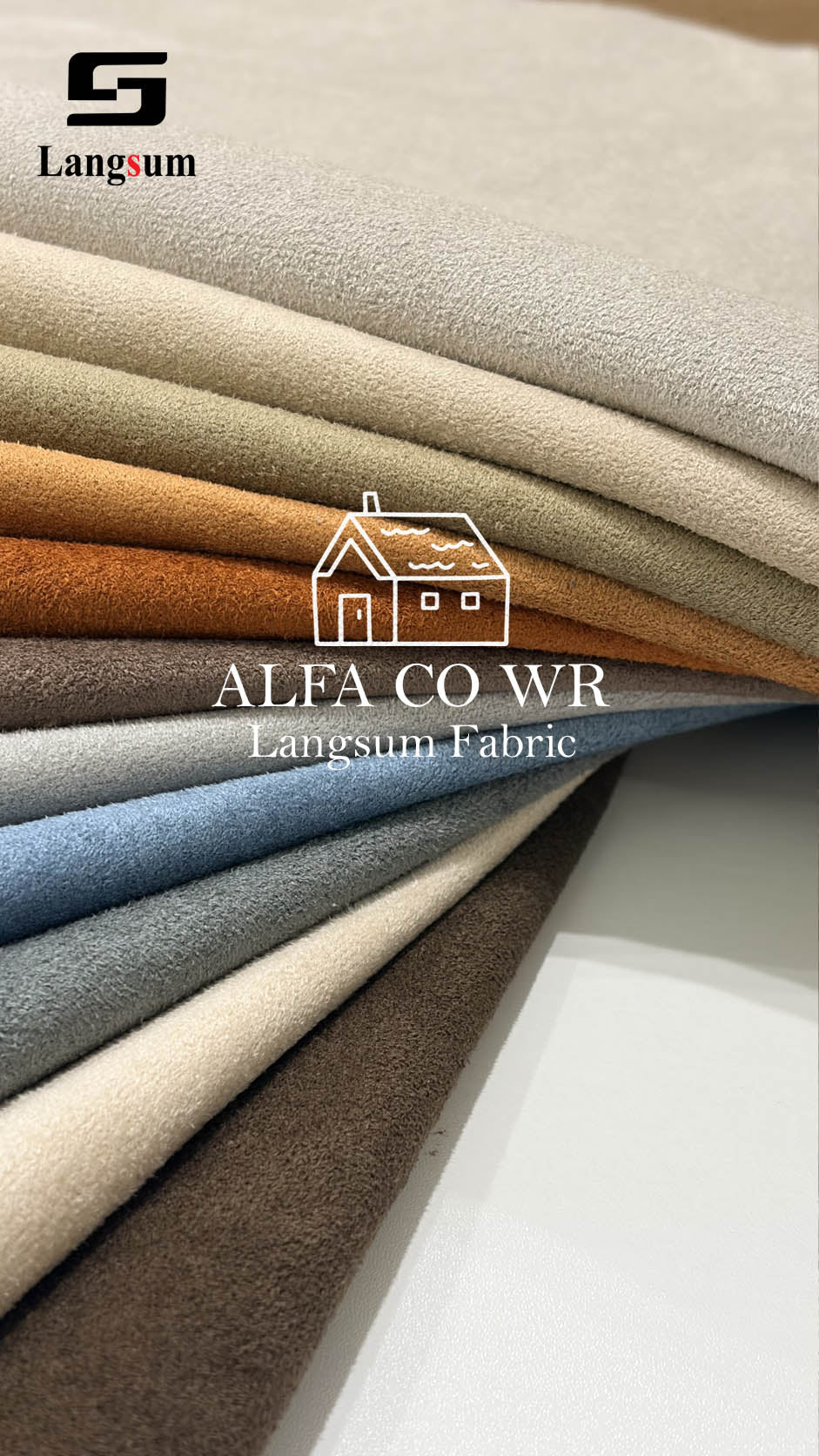 ALFA CO WR Water-Resistant Suede Fabric Polyester Upholstery Fabric – 350gsm, 56" Wide, 18 Colors Langsum Fabric