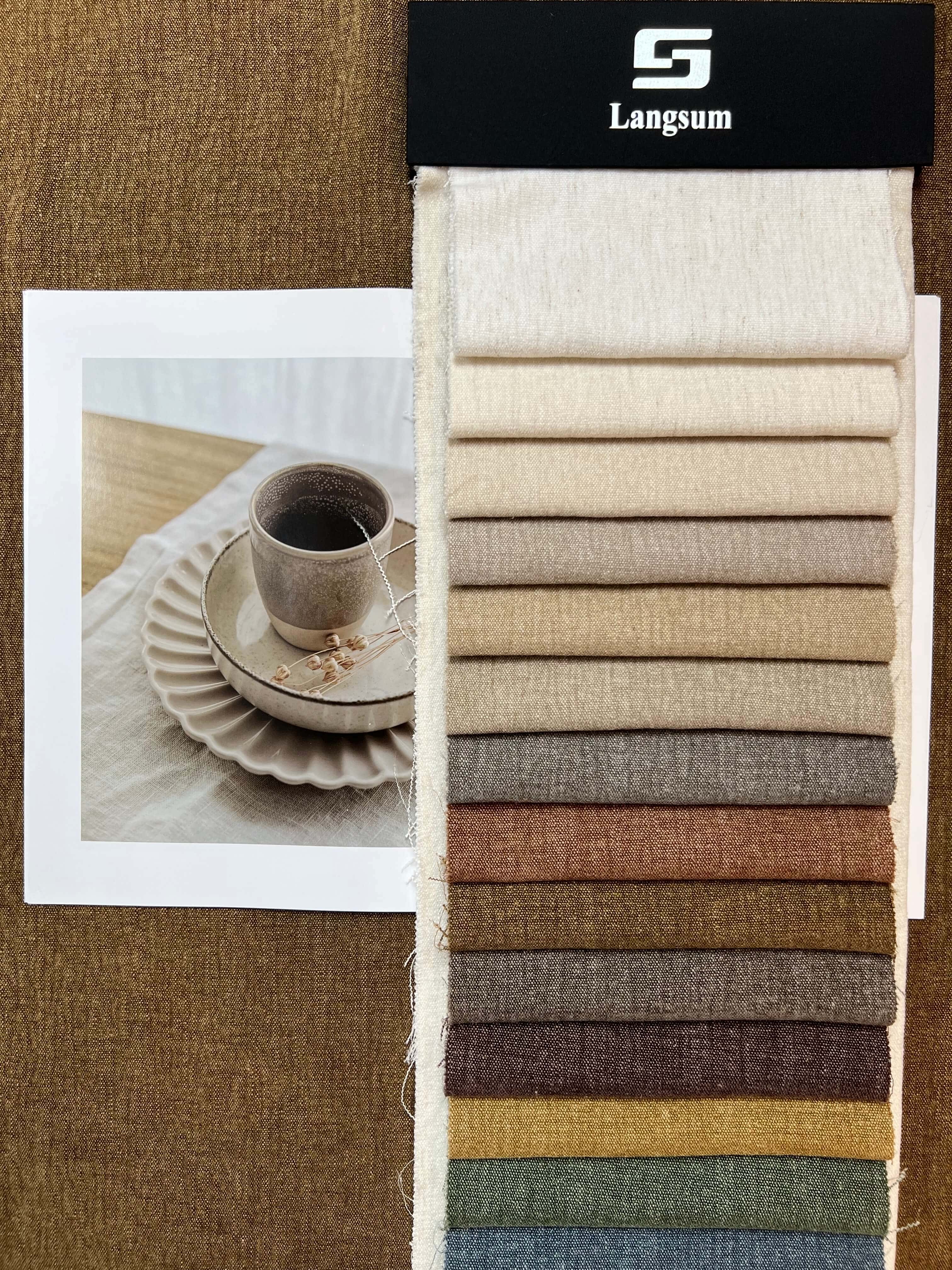 KESWICK Linen looking fabric Polyester Upholstery Fabric – 510gsm, 56" Wide, 18 Colors Langsum Fabric