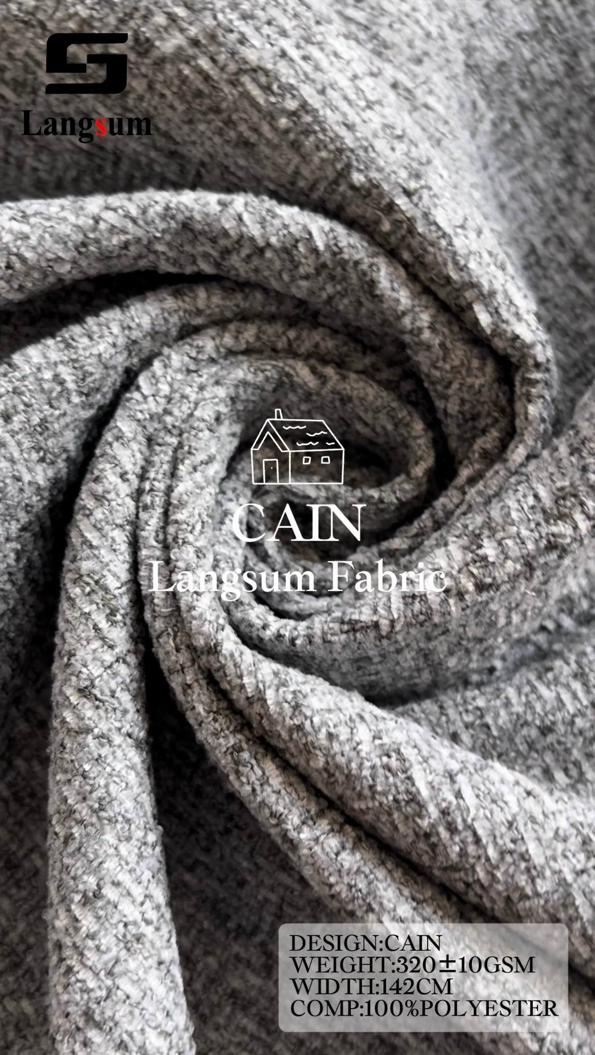 CAIN Mottled Textured Polyester Upholstery Fabric – 320±10gsm, 56" Wide, 12 Colors Langsum Fabric