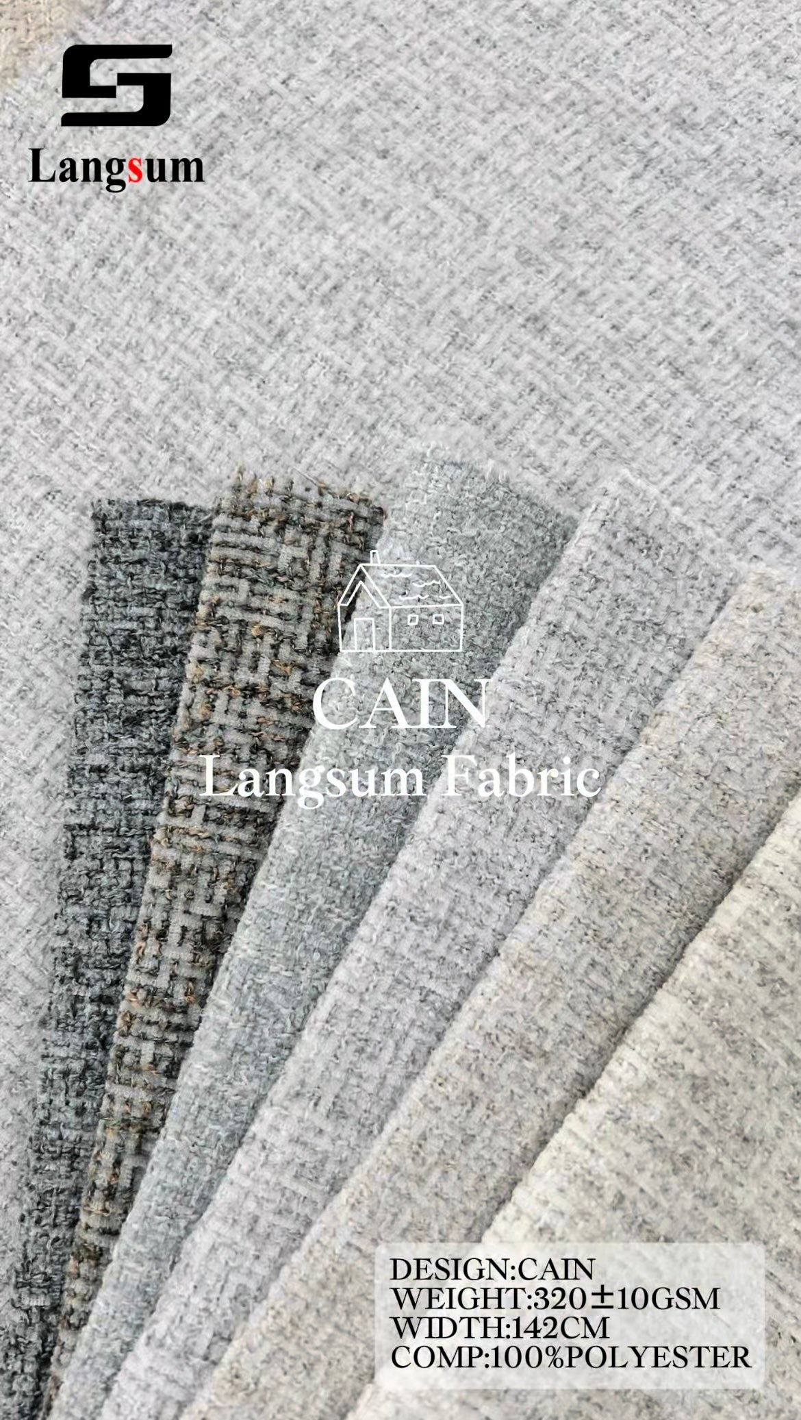 CAIN Mottled Textured Polyester Upholstery Fabric – 320±10gsm, 56" Wide, 12 Colors Langsum Fabric