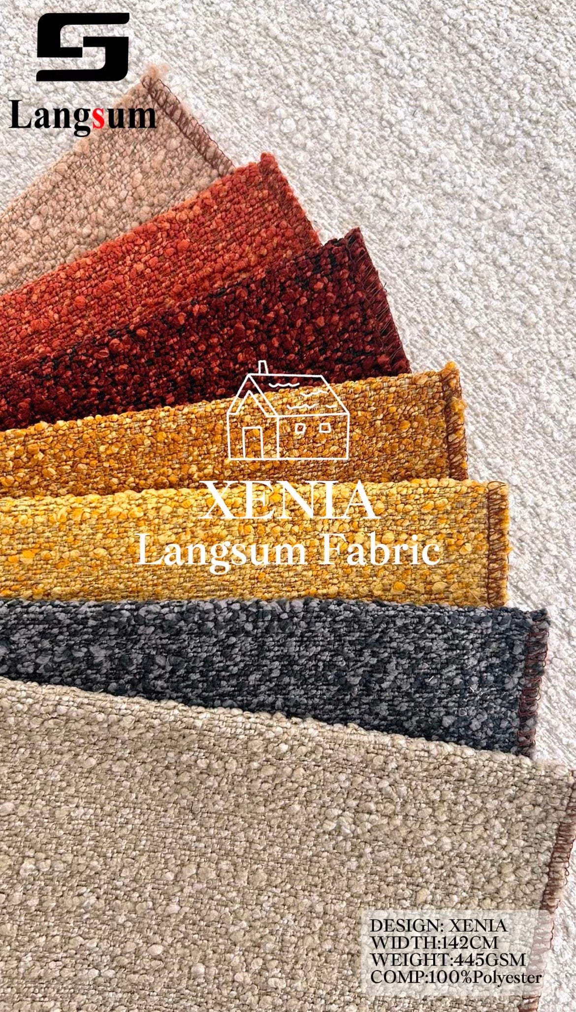 XENIA Textured Polyester Upholstery Fabric – 445gsm, 56" Wide Langsum Fabric