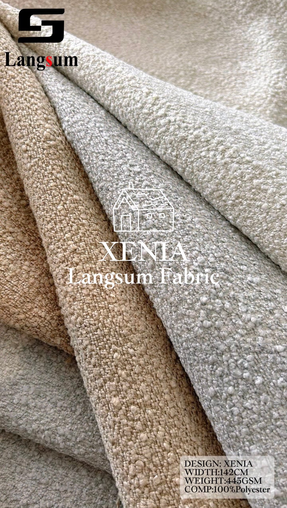 XENIA Textured Polyester Upholstery Fabric – 445gsm, 56" Wide Langsum Fabric