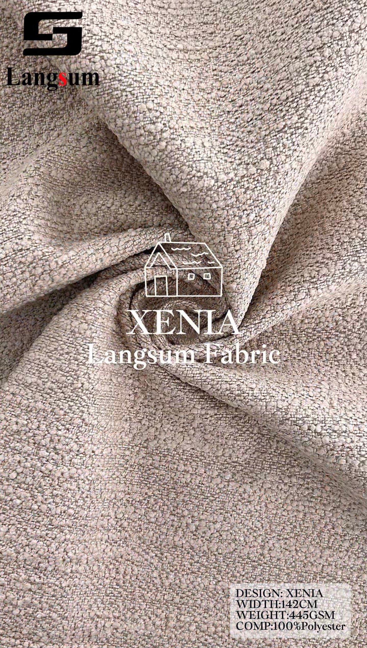 XENIA Textured Polyester Upholstery Fabric – 445gsm, 56" Wide Langsum Fabric