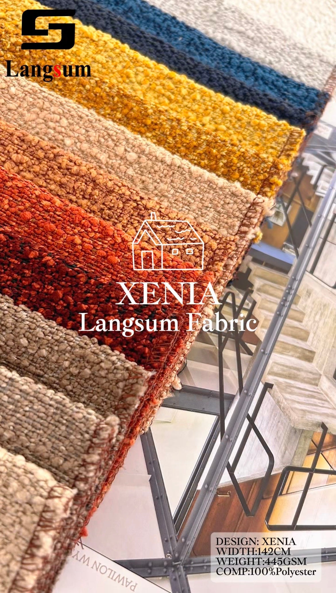 XENIA Textured Polyester Upholstery Fabric – 445gsm, 56" Wide Langsum Fabric