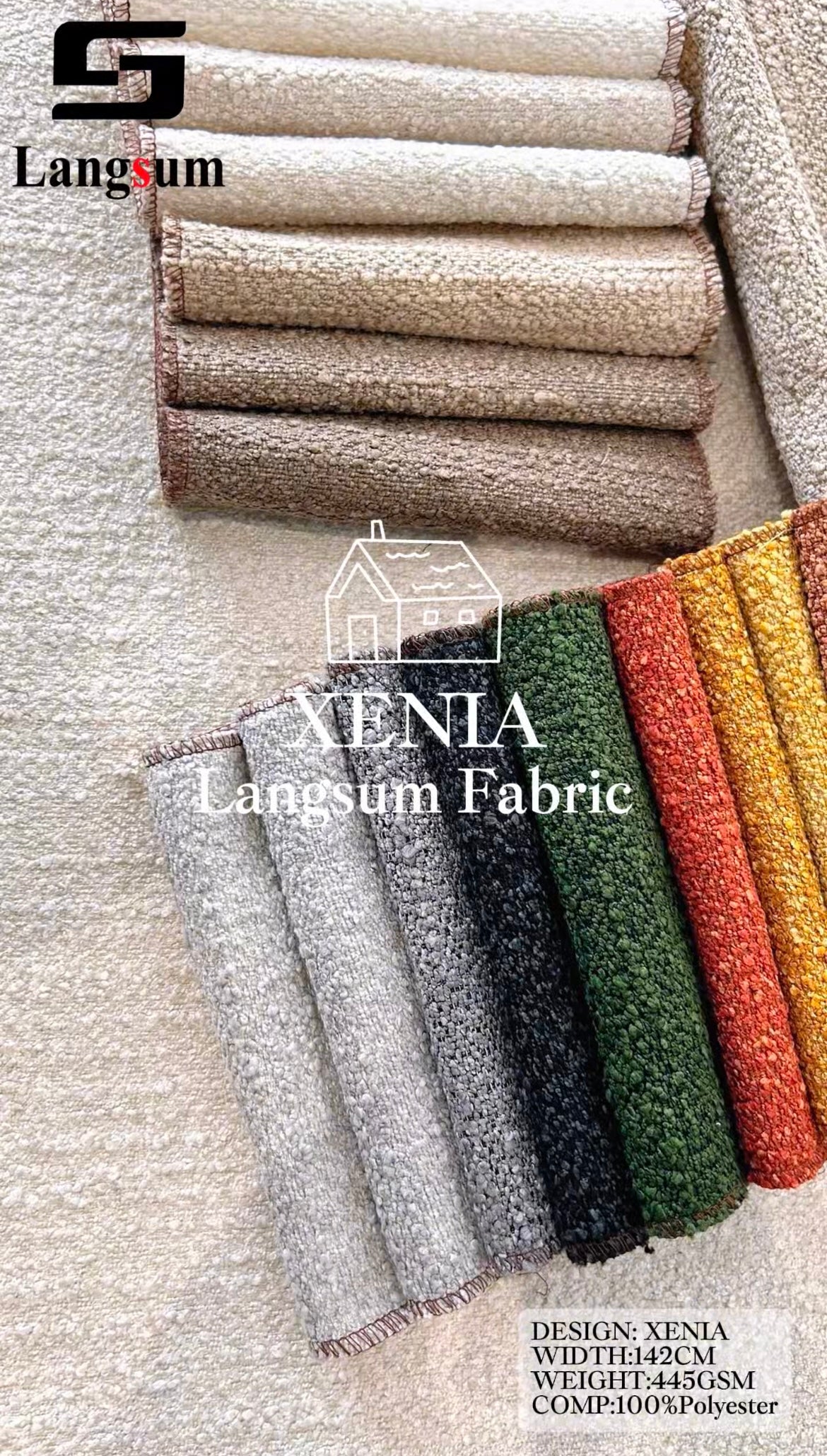 XENIA Textured Polyester Upholstery Fabric – 445gsm, 56" Wide Langsum Fabric