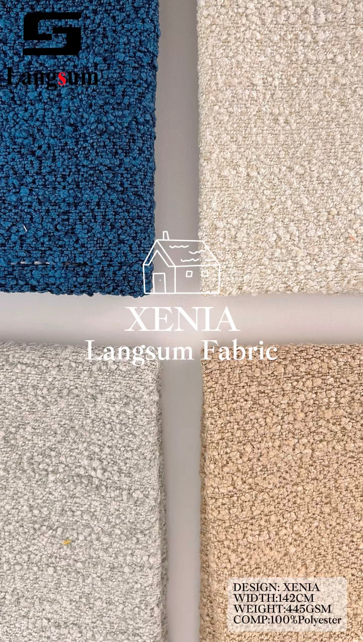 XENIA Textured Polyester Upholstery Fabric – 445gsm, 56" Wide Langsum Fabric
