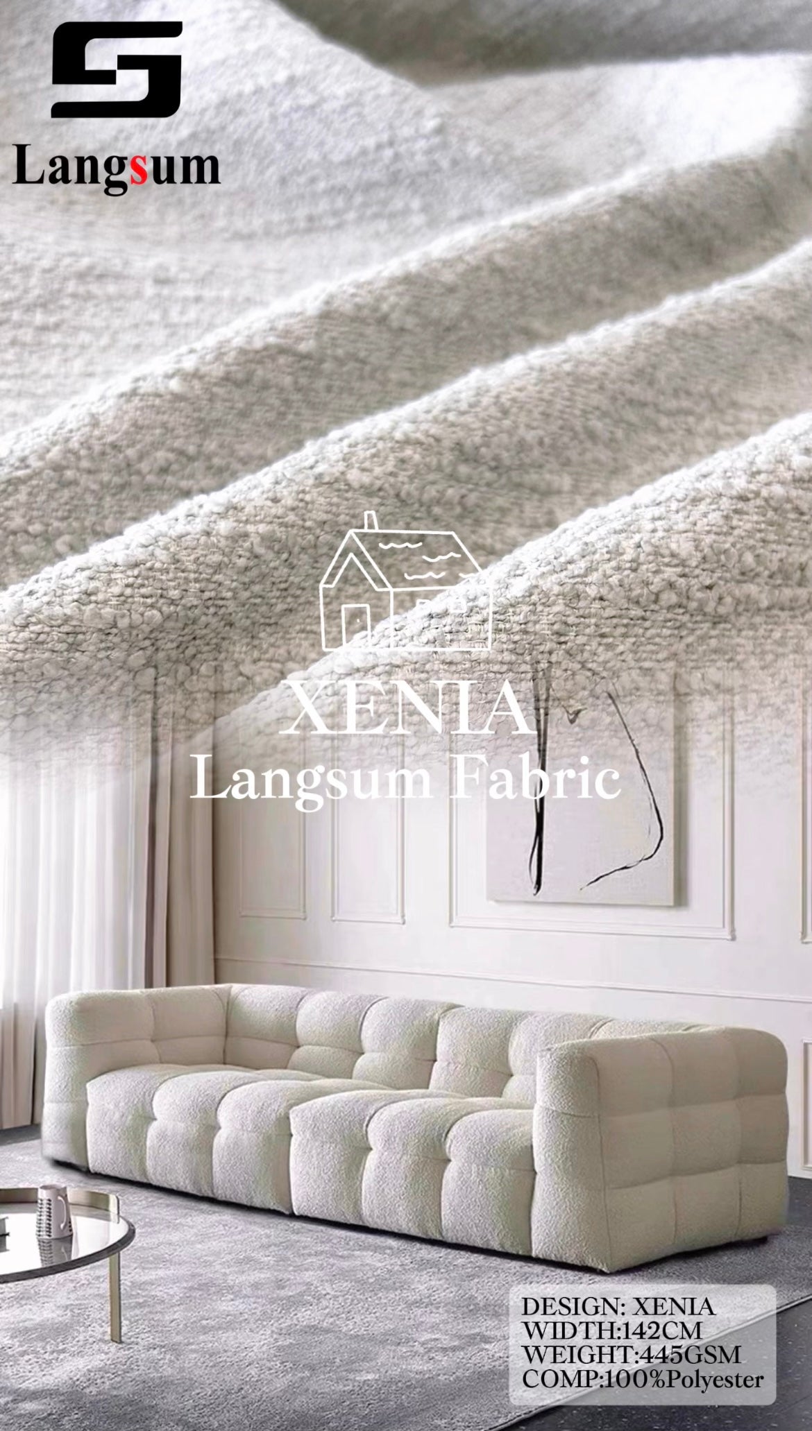 XENIA Textured Polyester Upholstery Fabric – 445gsm, 56" Wide Langsum Fabric