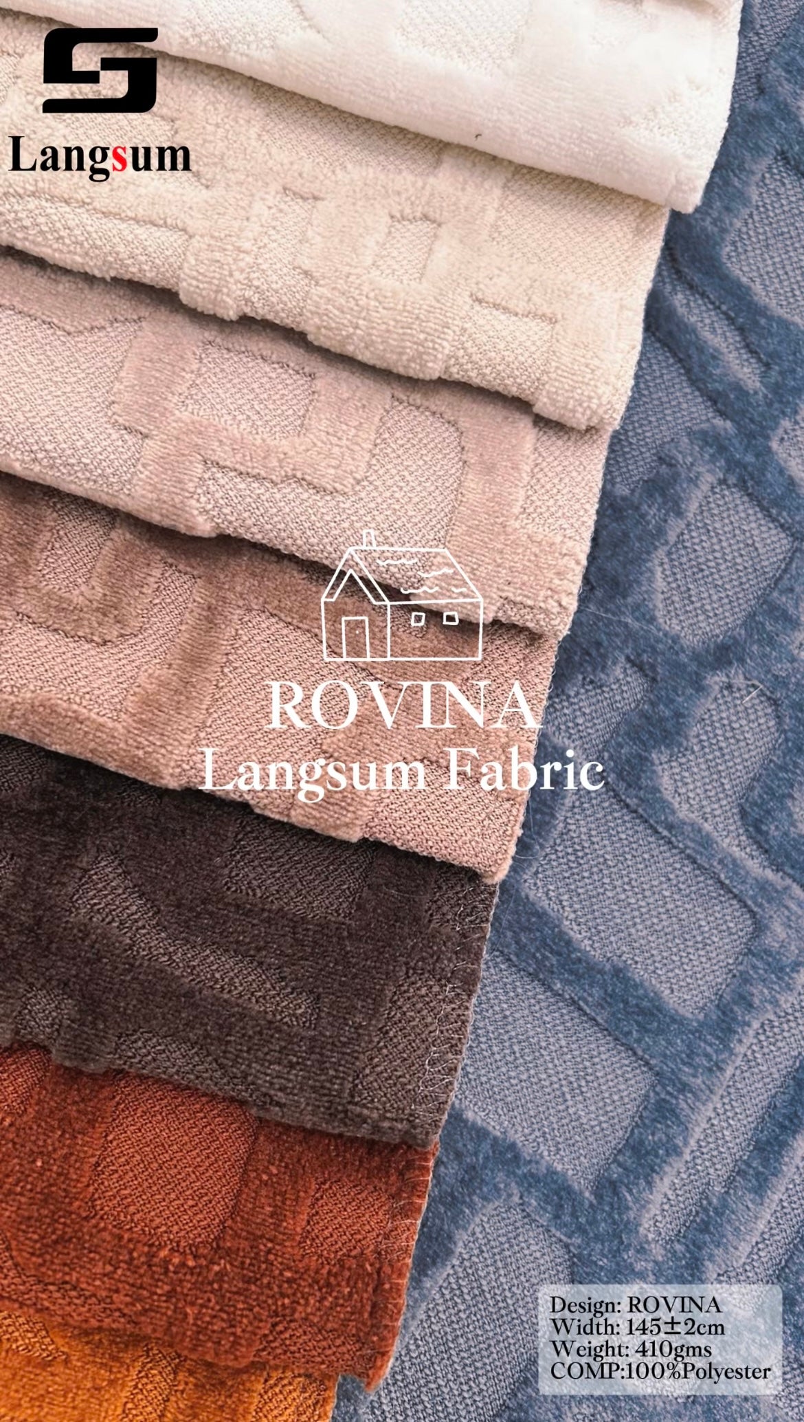 ROVINA Textured Polyester Upholstery Fabric – 16 Colors Langsum Fabric