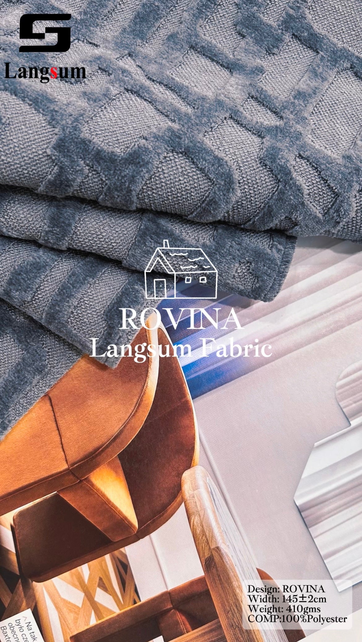 ROVINA Textured Polyester Upholstery Fabric – 16 Colors Langsum Fabric