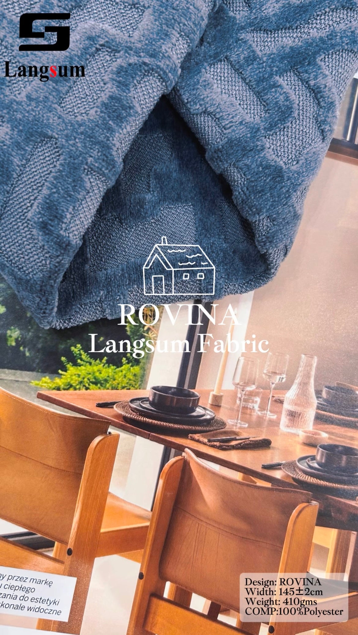 ROVINA Textured Polyester Upholstery Fabric – 16 Colors Langsum Fabric