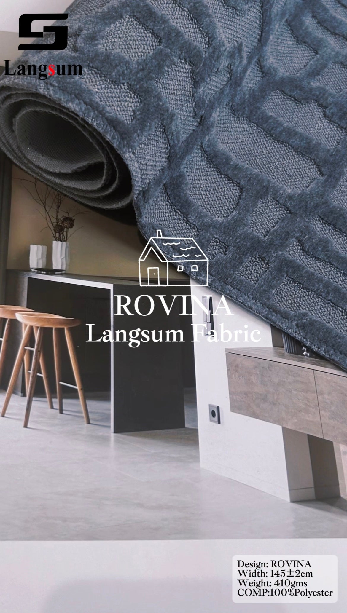 ROVINA Textured Polyester Upholstery Fabric – 16 Colors Langsum Fabric