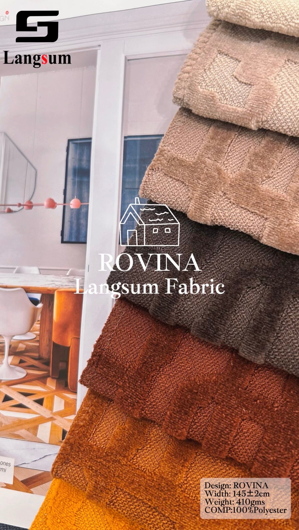ROVINA Textured Polyester Upholstery Fabric – 16 Colors Langsum Fabric