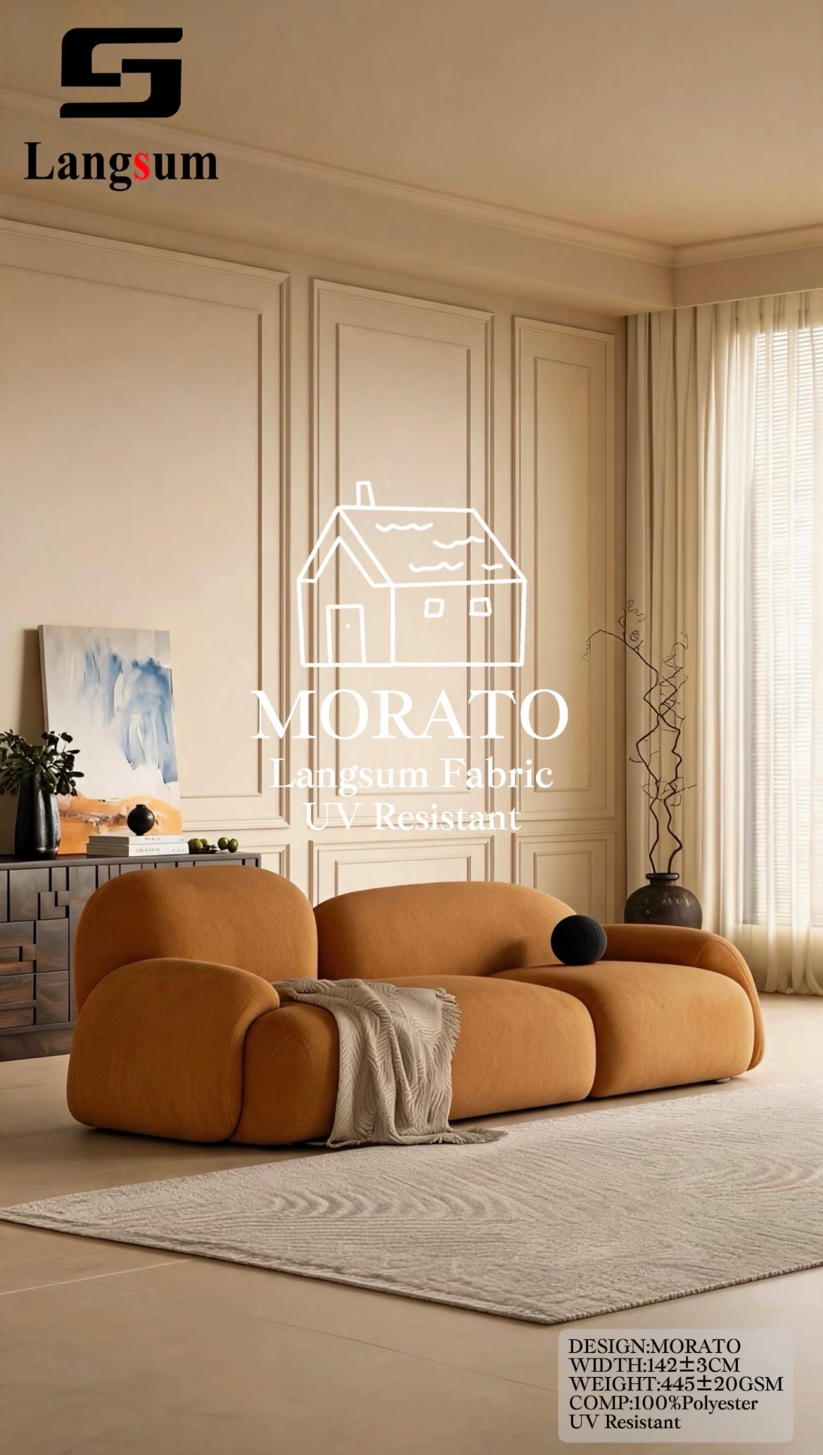 MORATO UV-Resistant Velvet Upholstery Fabric | 445 GSM Langsum Fabric