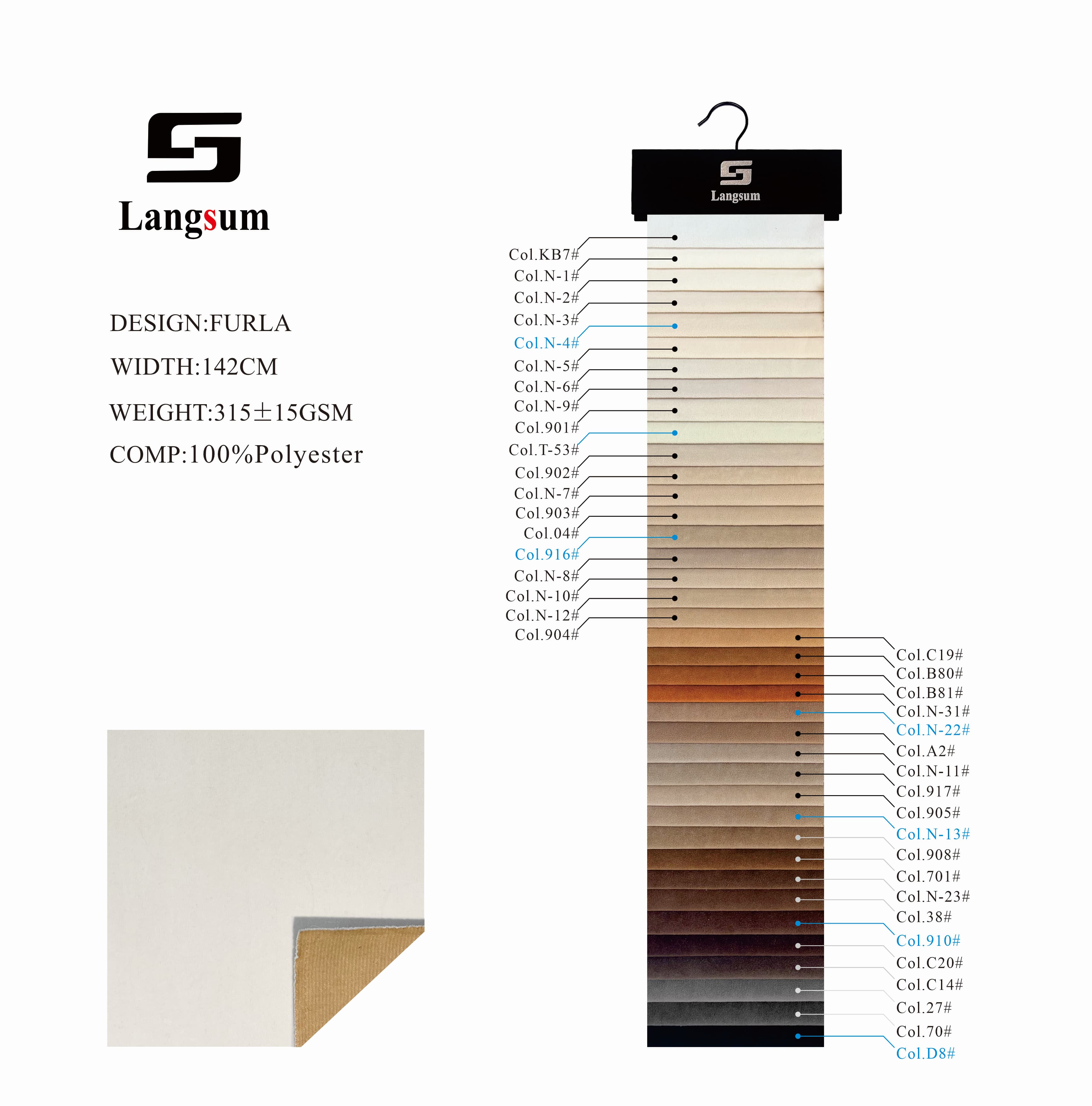 FURLA Chenille Fabric Woven Jacquard Fabric – 315gsm, 56" Wide, 104 Colors Langsum Fabric