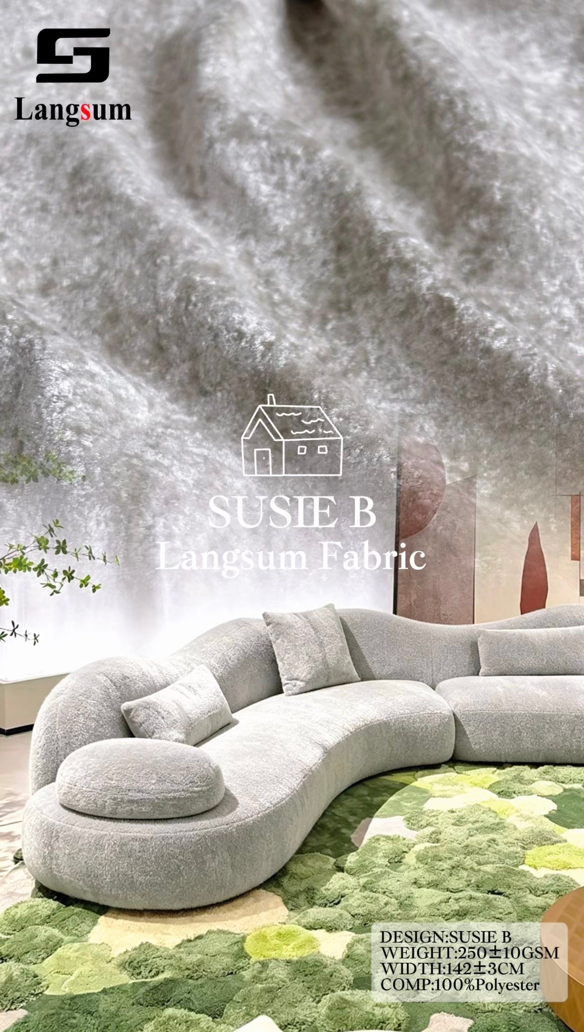 SUSIE B Plush-Textured Polyester Upholstery Fabric – 250±10gsm, 56" Wide Langsum Fabric