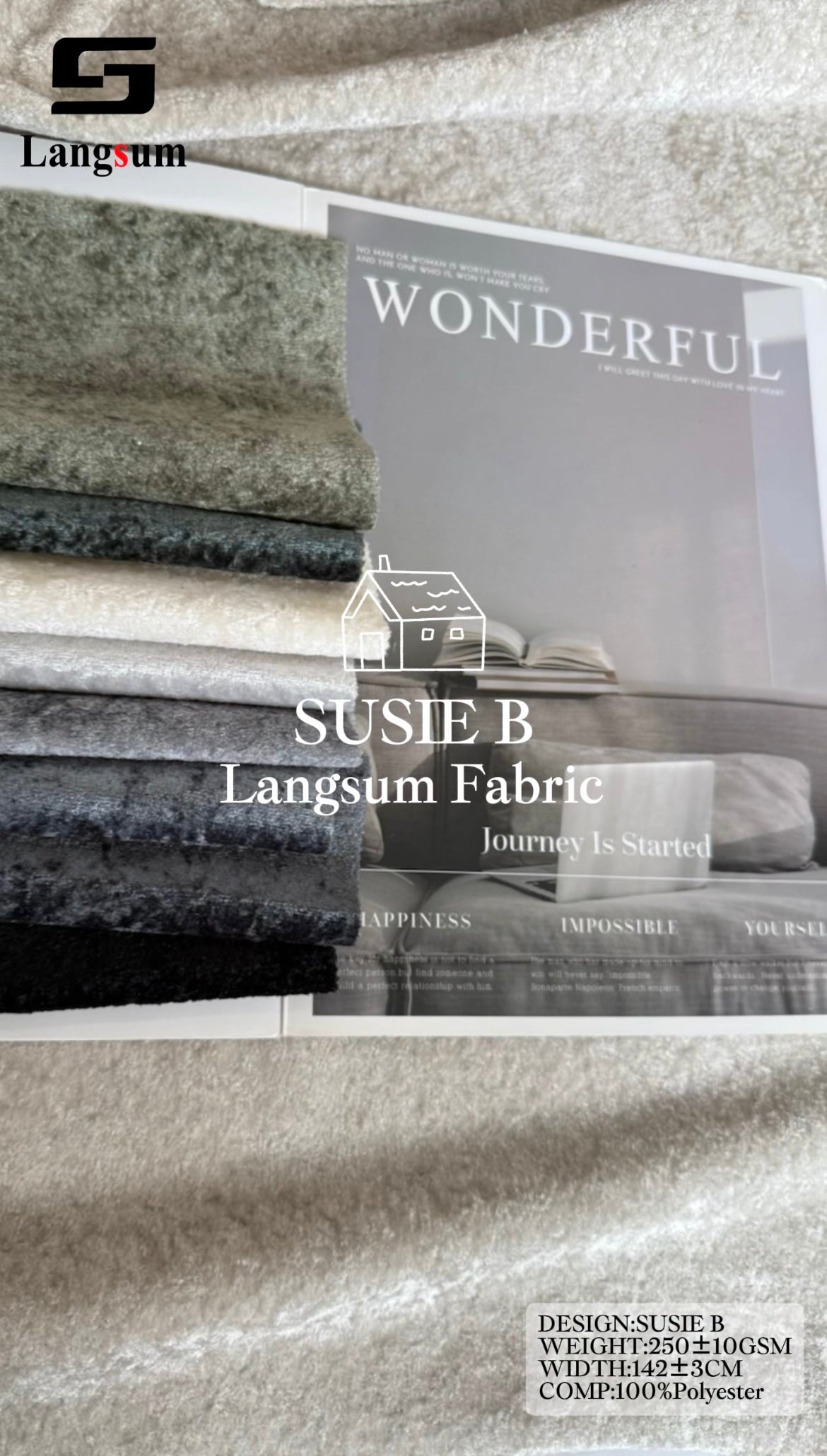 SUSIE B Plush-Textured Polyester Upholstery Fabric – 250±10gsm, 56" Wide Langsum Fabric