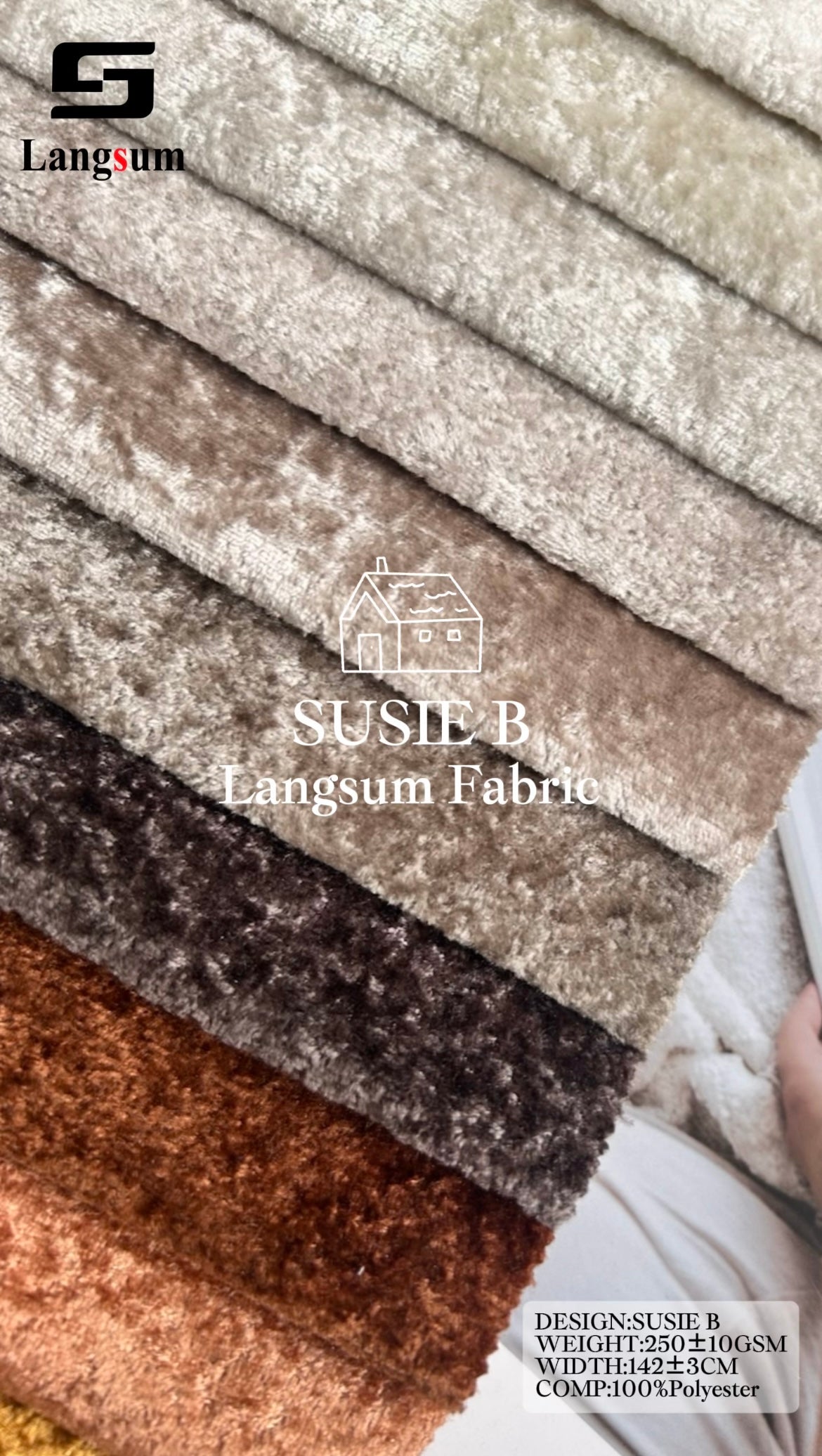SUSIE B Plush-Textured Polyester Upholstery Fabric – 250±10gsm, 56" Wide Langsum Fabric