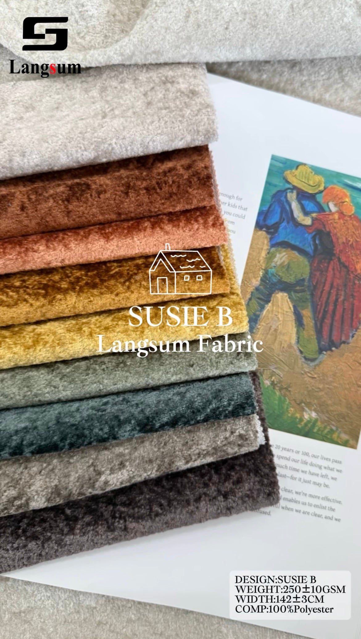 SUSIE B Plush-Textured Polyester Upholstery Fabric – 250±10gsm, 56" Wide Langsum Fabric