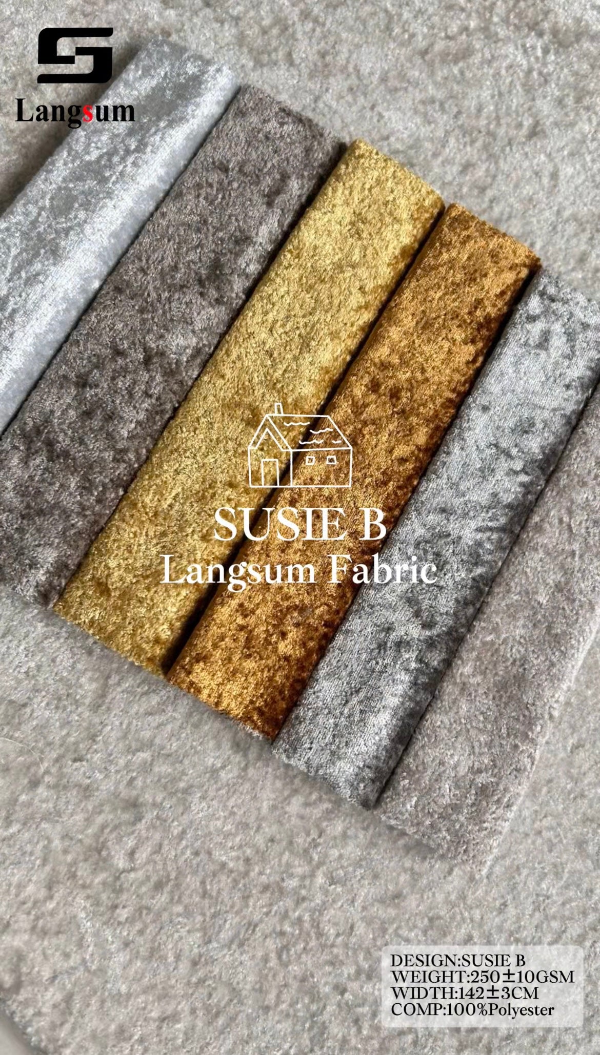 SUSIE B Plush-Textured Polyester Upholstery Fabric – 250±10gsm, 56" Wide Langsum Fabric