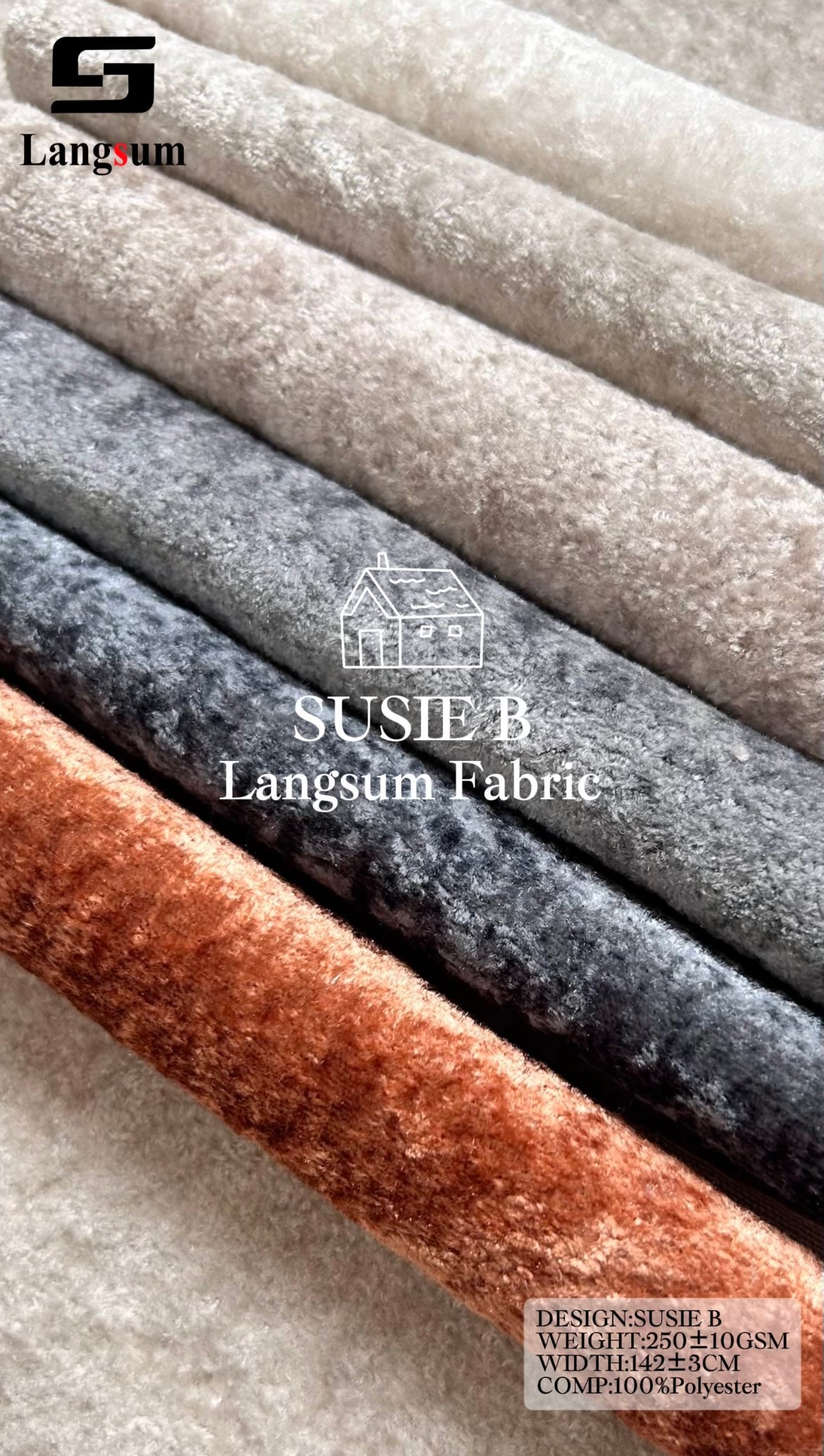 SUSIE B Plush-Textured Polyester Upholstery Fabric – 250±10gsm, 56" Wide Langsum Fabric