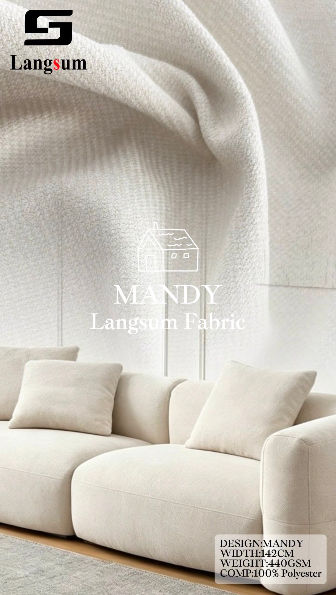 MANDY Fine-Textured Polyester Upholstery Fabric – 440gsm, 56" Wide, 30 Colors Langsum Fabric