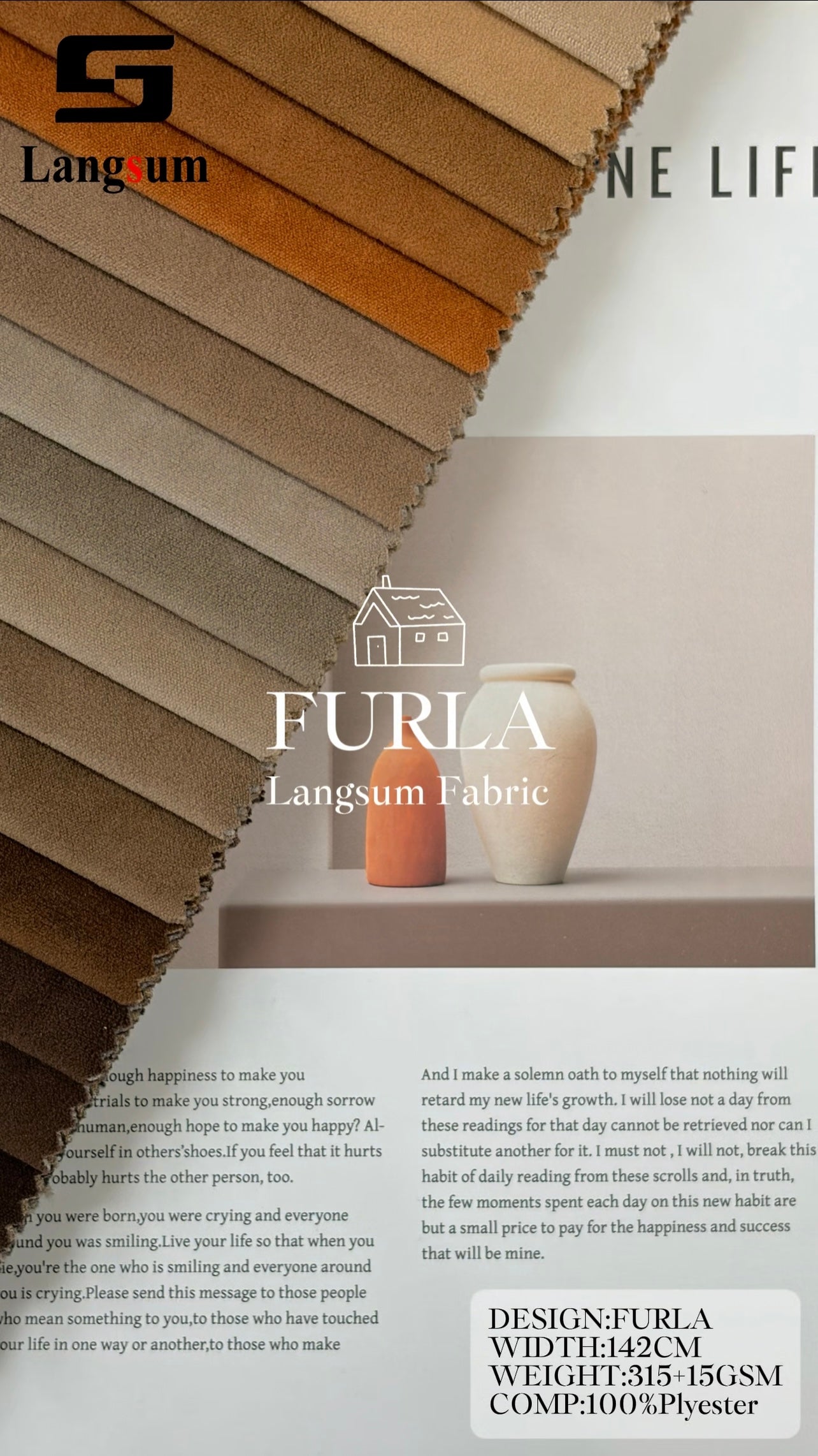 FURLA Chenille Fabric Woven Jacquard Fabric – 315gsm, 56" Wide, 104 Colors Langsum Fabric