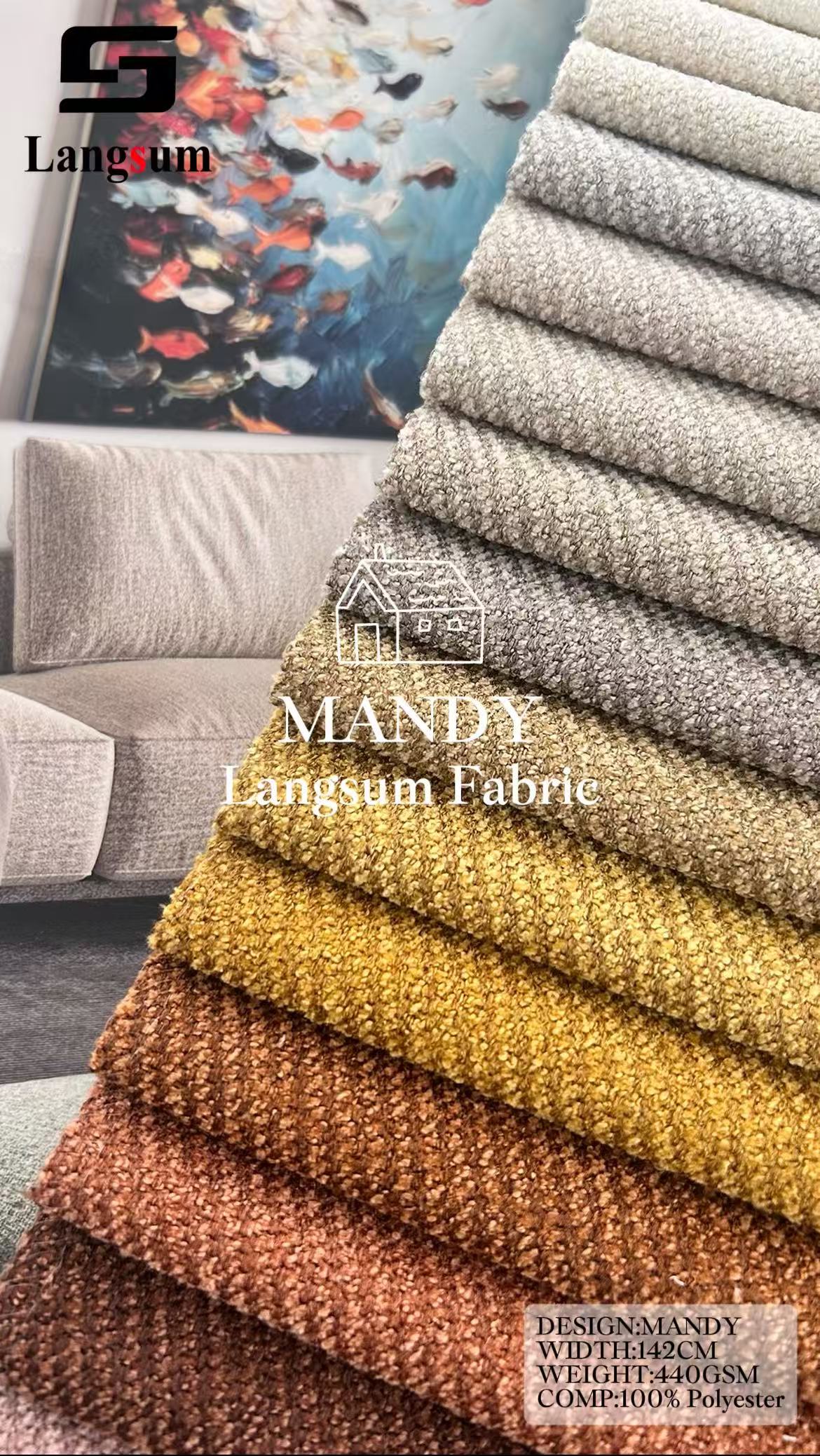 MANDY Fine-Textured Polyester Upholstery Fabric – 440gsm, 56" Wide, 30 Colors Langsum Fabric