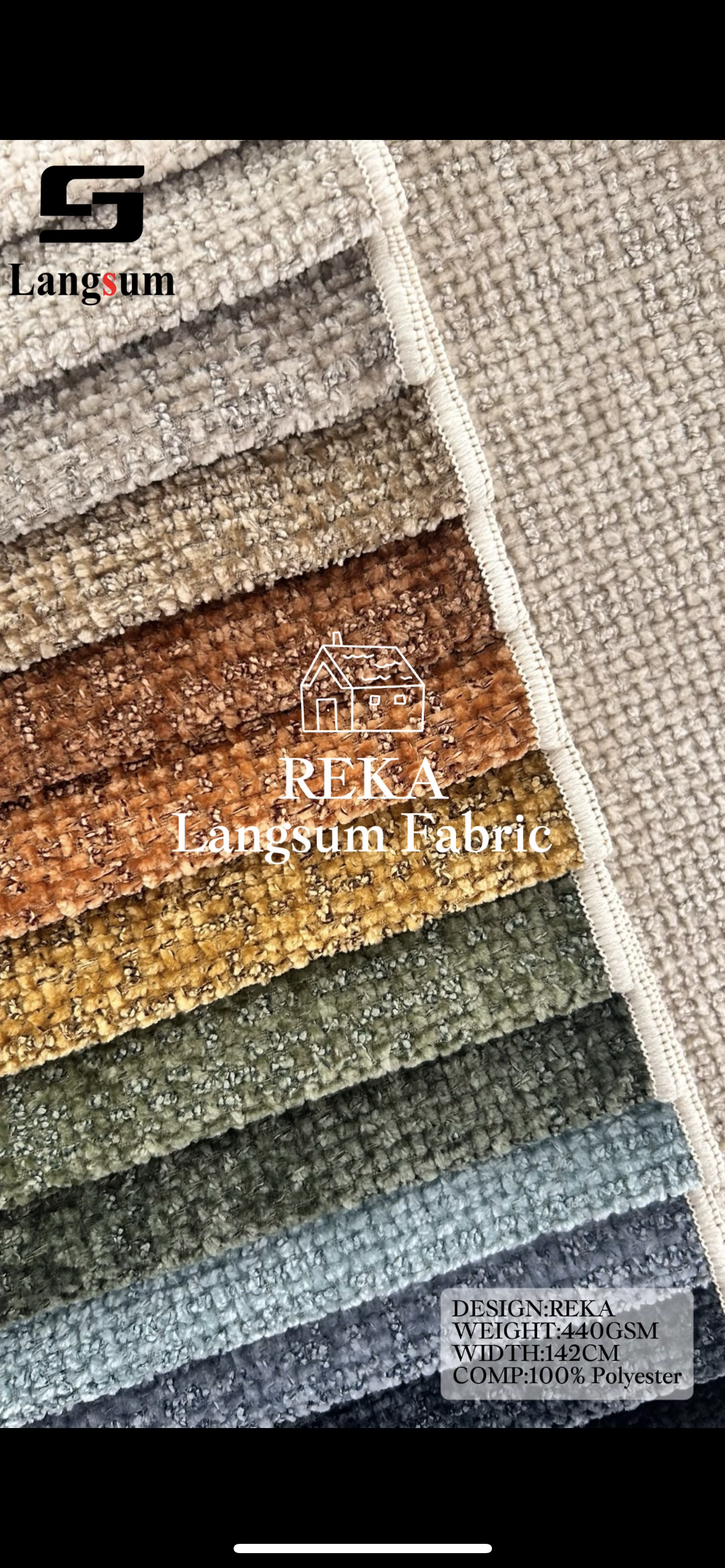 REKA Textured Polyester Upholstery Fabric – 440gsm, 56" Wide, 21 Colors Langsum Fabric