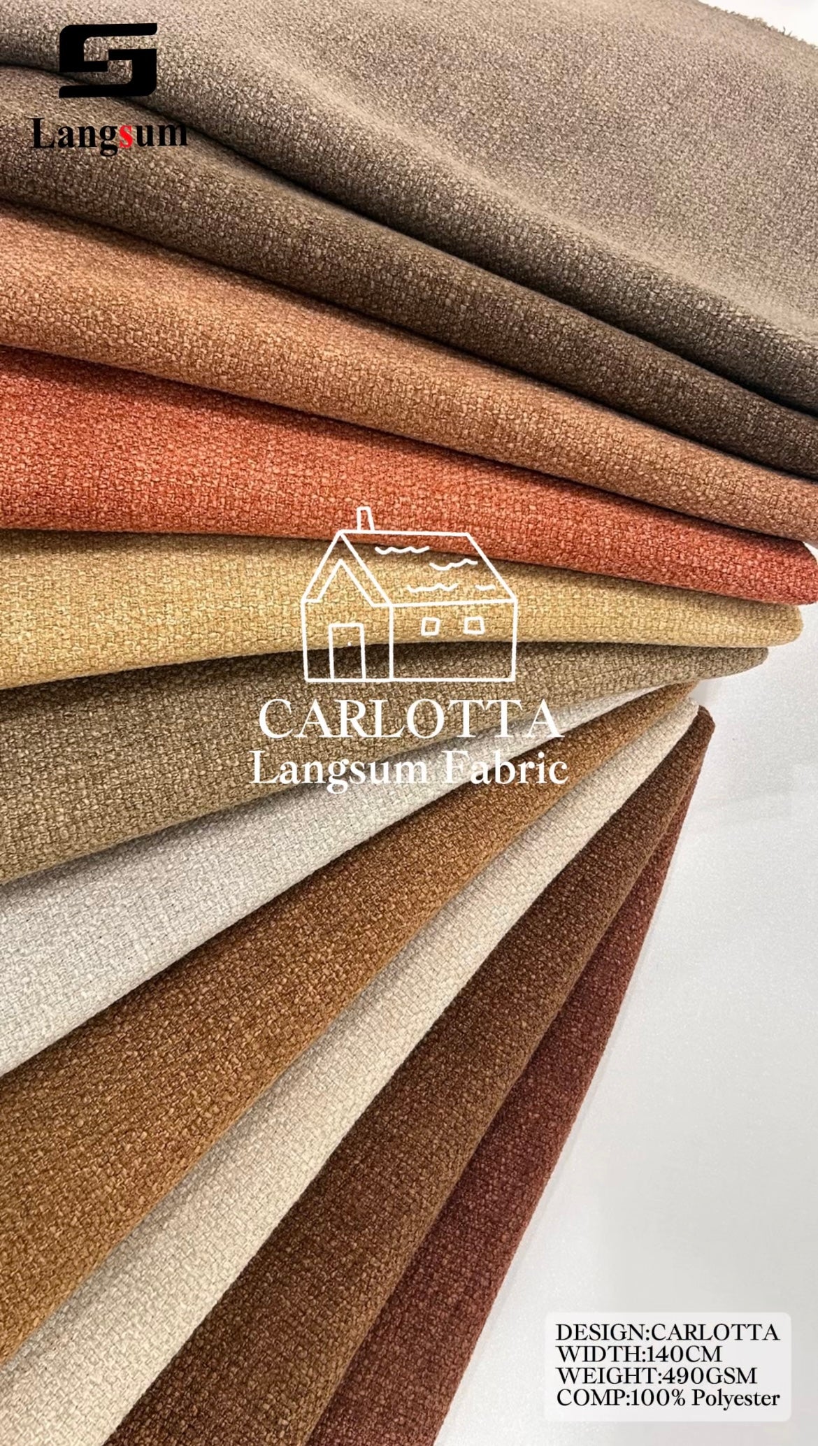 CARLOTTA Textured Polyester Upholstery Fabric – 490gsm, 55" Wide Langsum Fabric