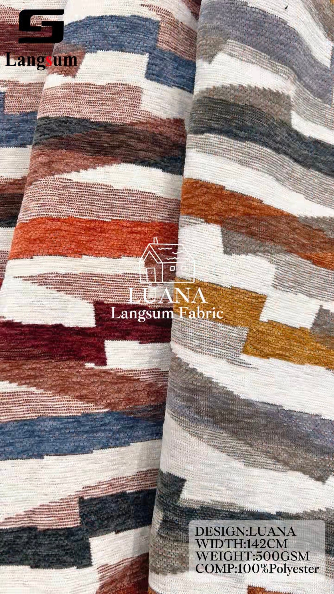 LUANA Abstract-Pattern Polyester Upholstery Fabric – 500gsm, 56" Wide Langsum Fabric