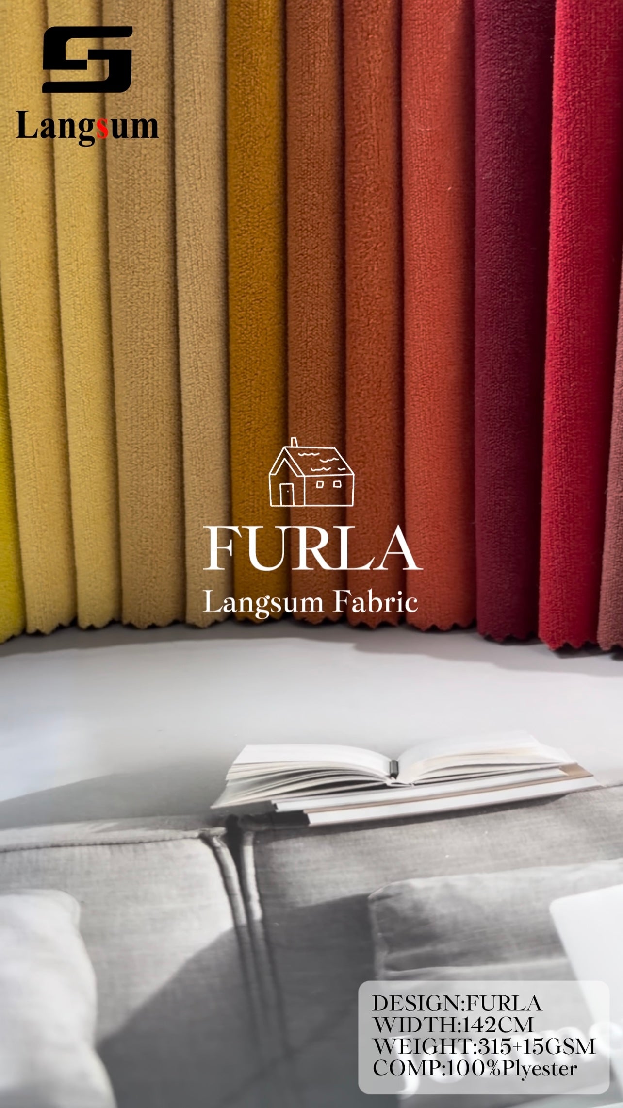 FURLA Chenille Fabric Woven Jacquard Fabric – 315gsm, 56" Wide, 104 Colors Langsum Fabric