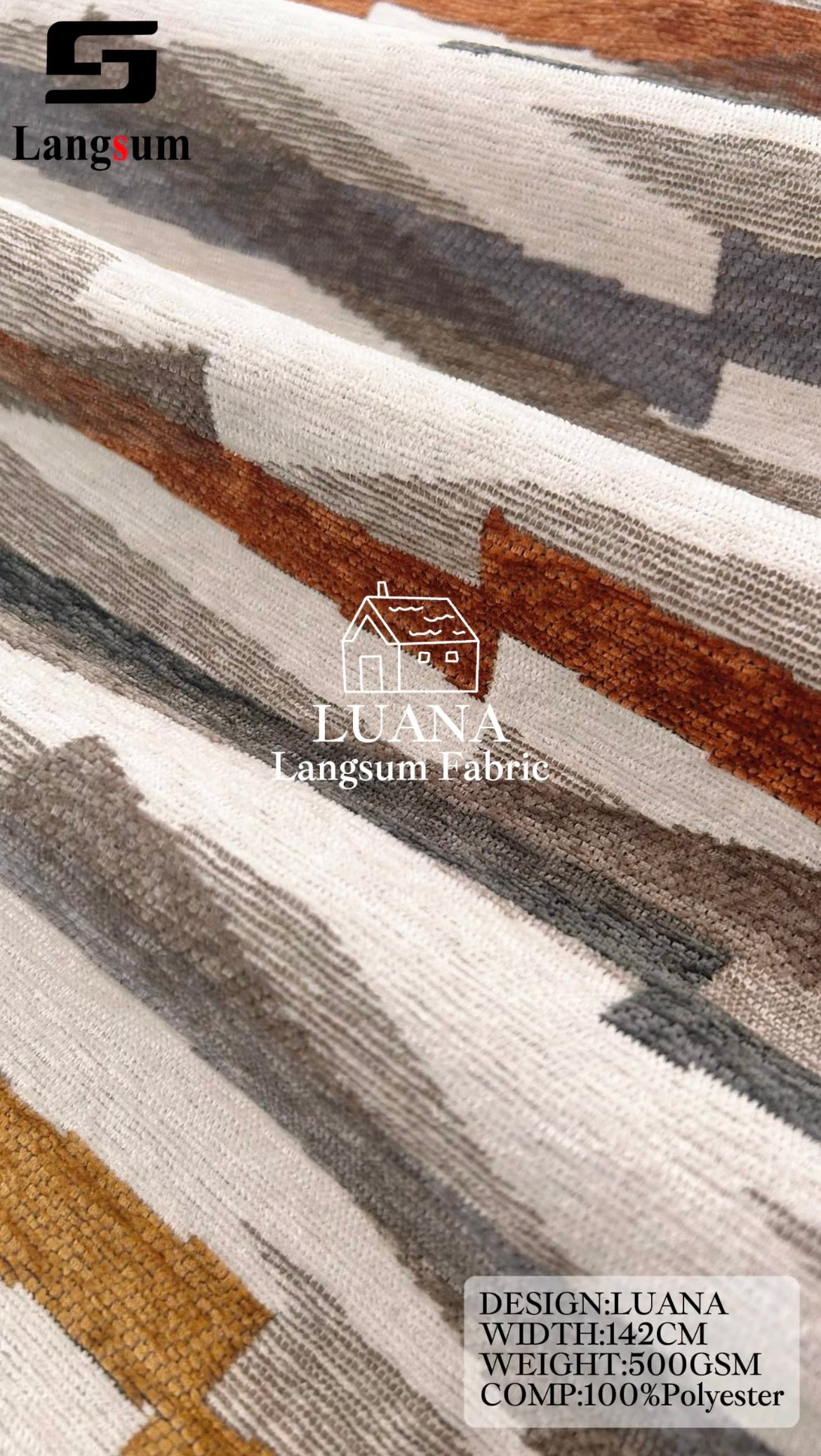 LUANA Abstract-Pattern Polyester Upholstery Fabric – 500gsm, 56" Wide Langsum Fabric