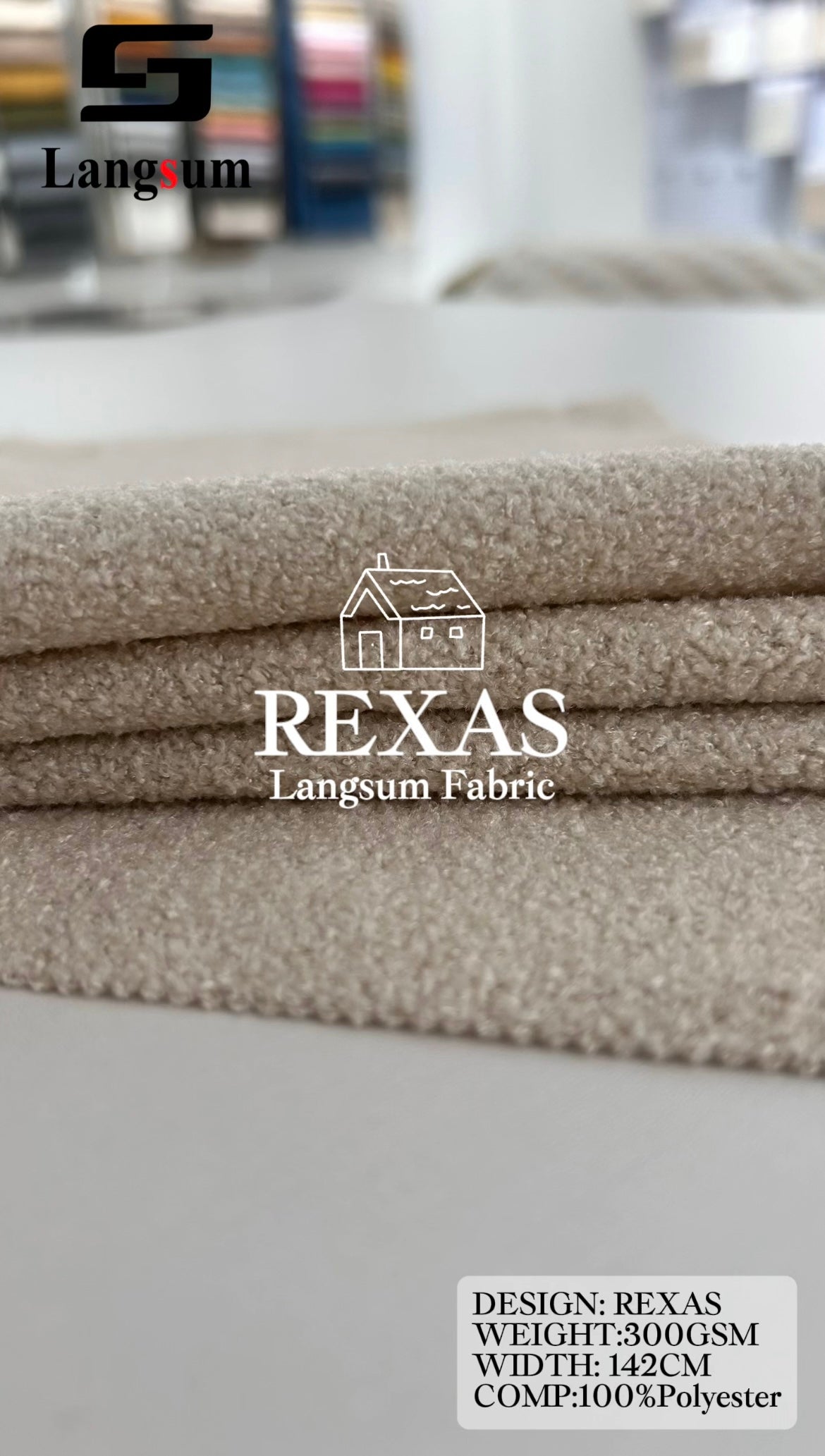 REXAS Loop-Textured Polyester Upholstery Fabric – 300gsm, 56" Wide Langsum Fabric