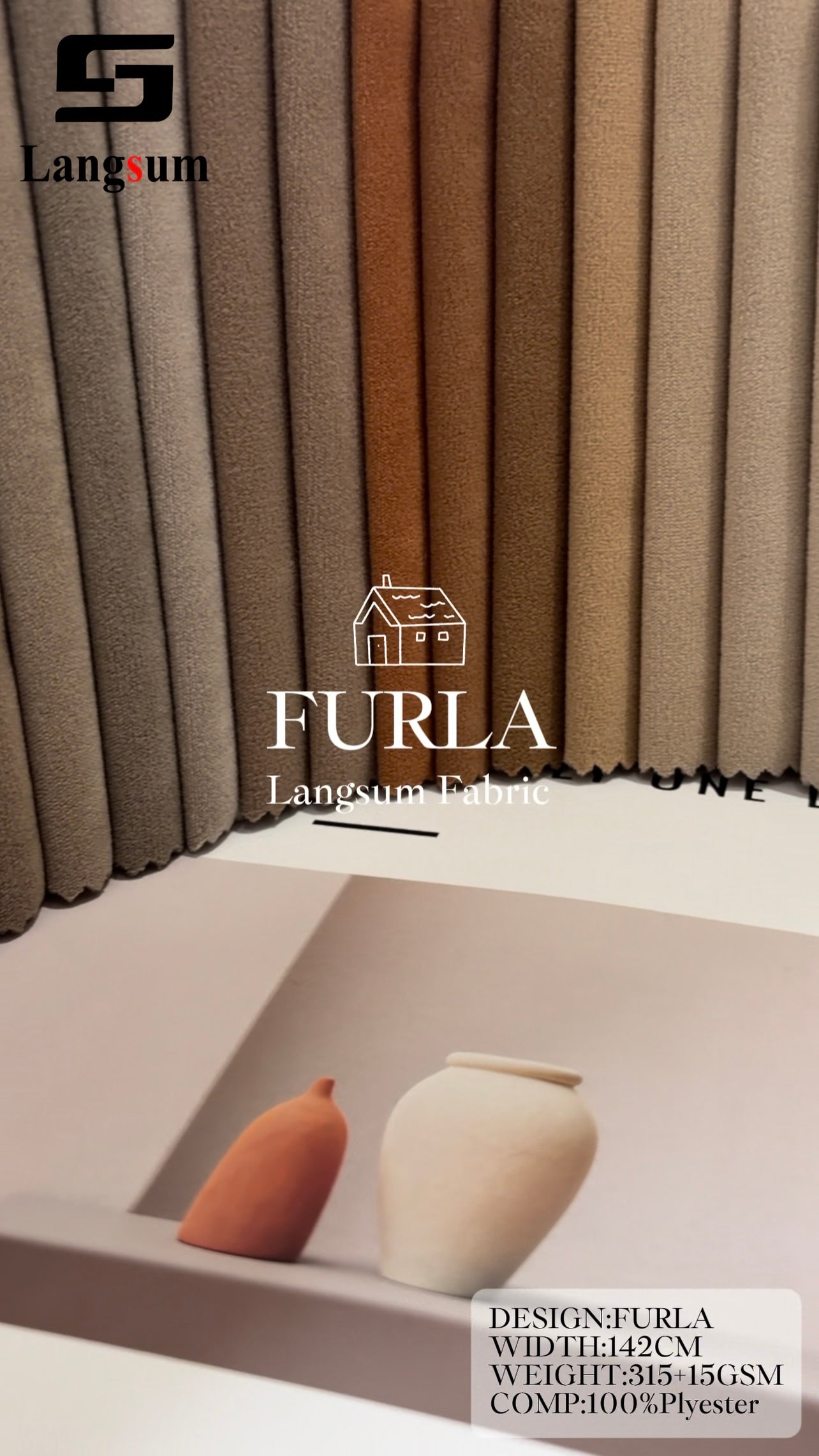 FURLA Chenille Fabric Woven Jacquard Fabric – 315gsm, 56" Wide, 104 Colors Langsum Fabric