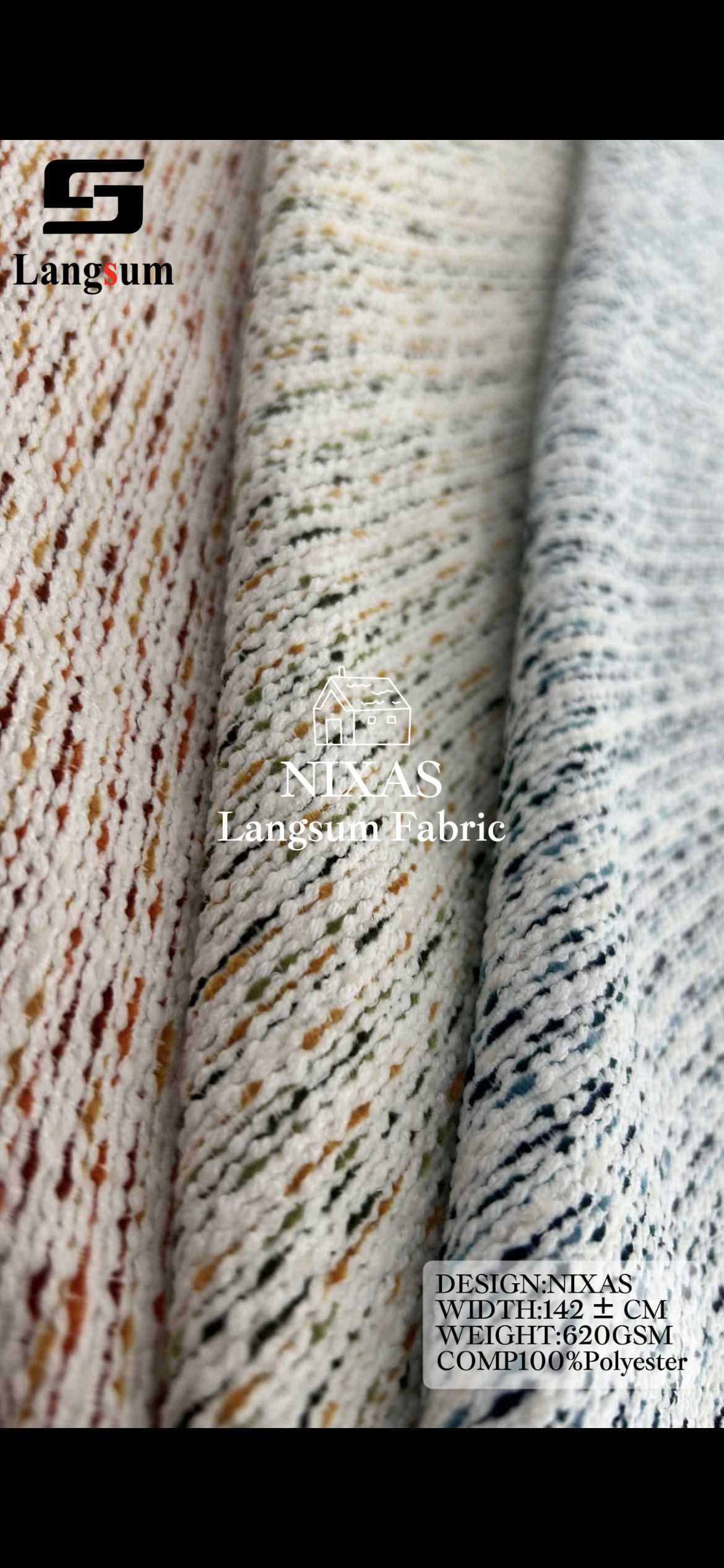 NIXAS Multicolor Textured Polyester Upholstery Fabric – 620gsm, 6 Colors Langsum Fabric