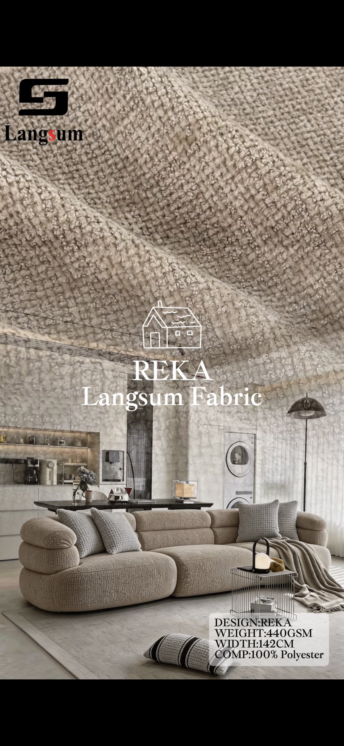 REKA Textured Polyester Upholstery Fabric – 440gsm, 56" Wide, 21 Colors Langsum Fabric