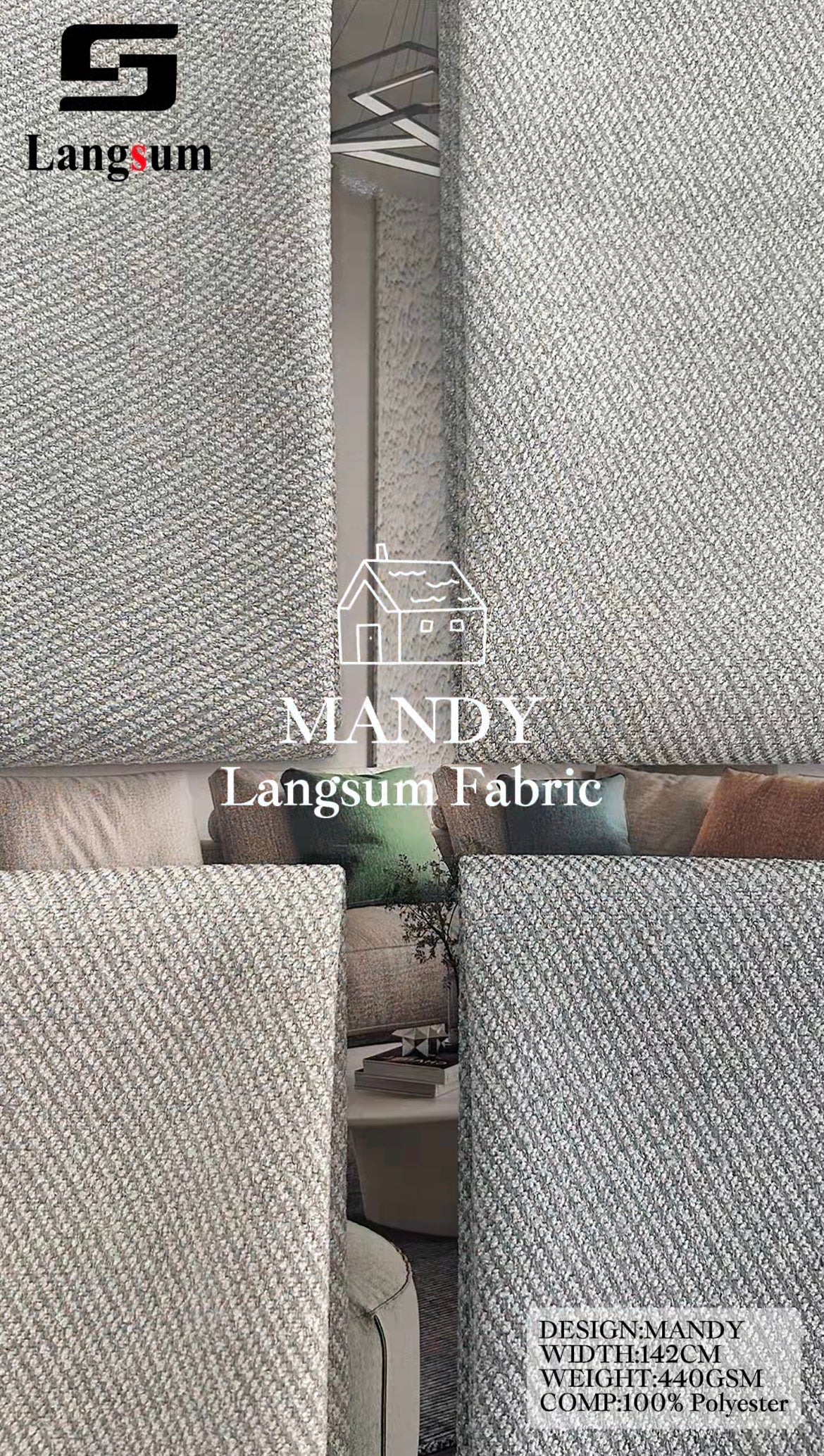 MANDY Fine-Textured Polyester Upholstery Fabric – 440gsm, 56" Wide, 30 Colors Langsum Fabric